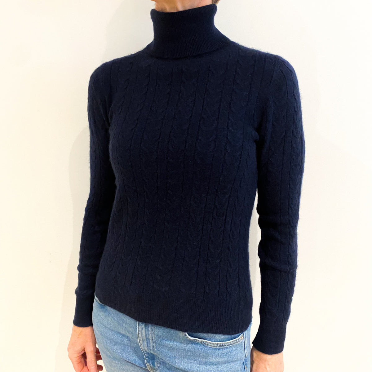 Paul Costelloe Navy Blue Cashmere Polo Neck Jumper Small