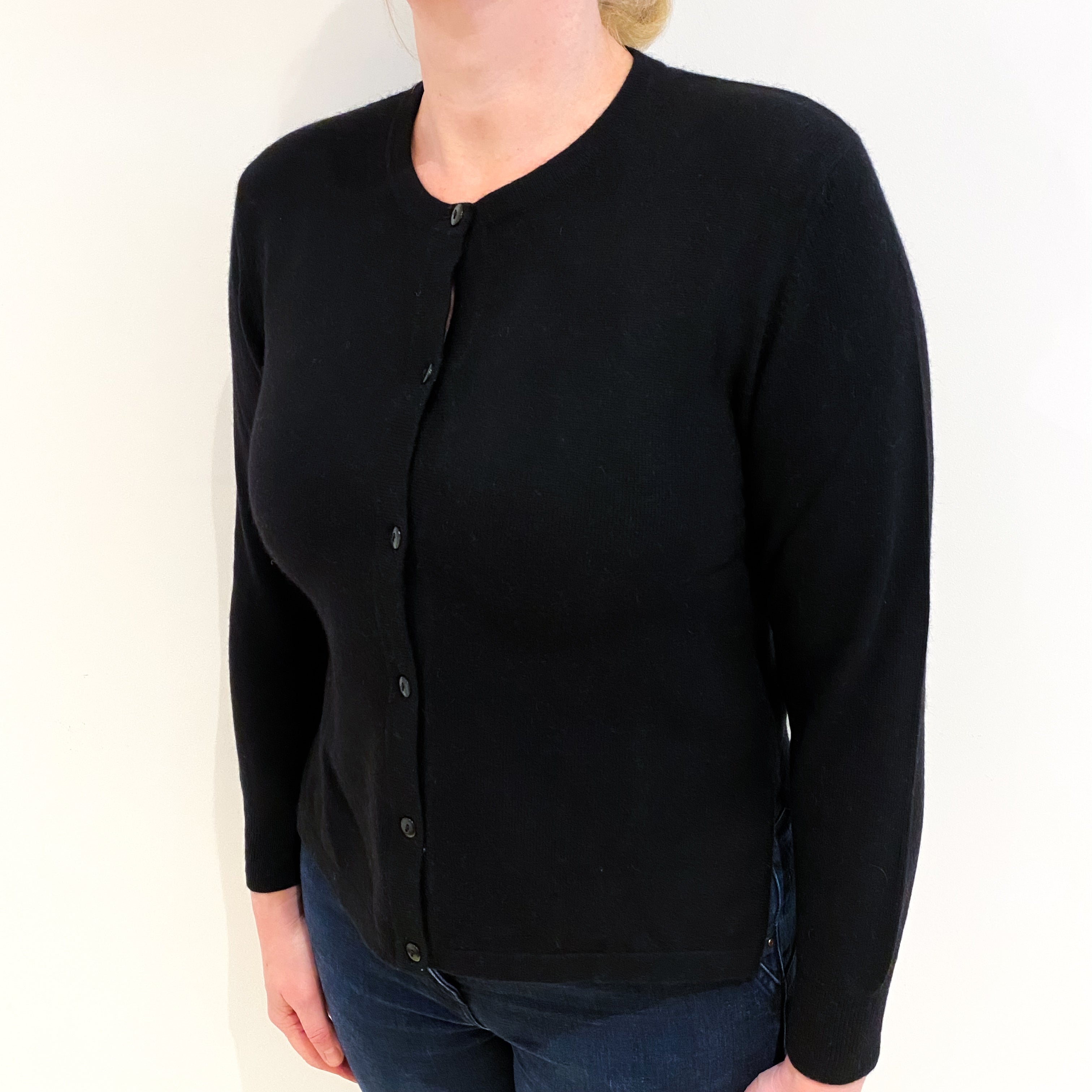 Black Cashmere Crew Neck Cardigan Large
