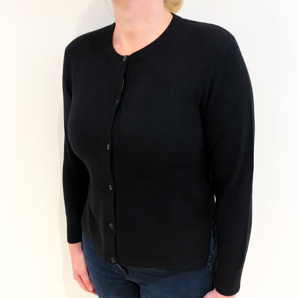 Black Cashmere Crew Neck Cardigan Large
