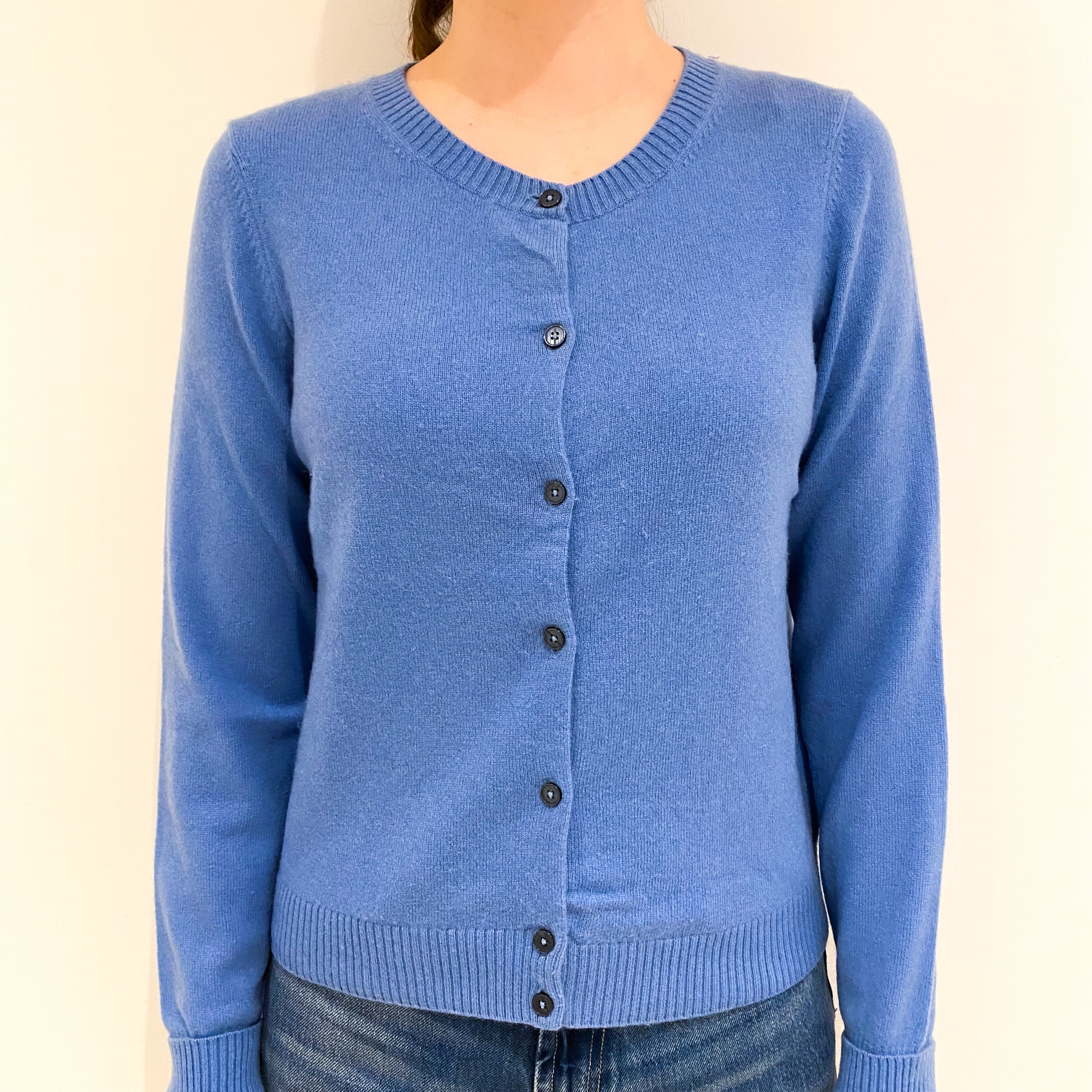 Tanzanite Blue Cashmere Crew Neck Cardigan Extra Small