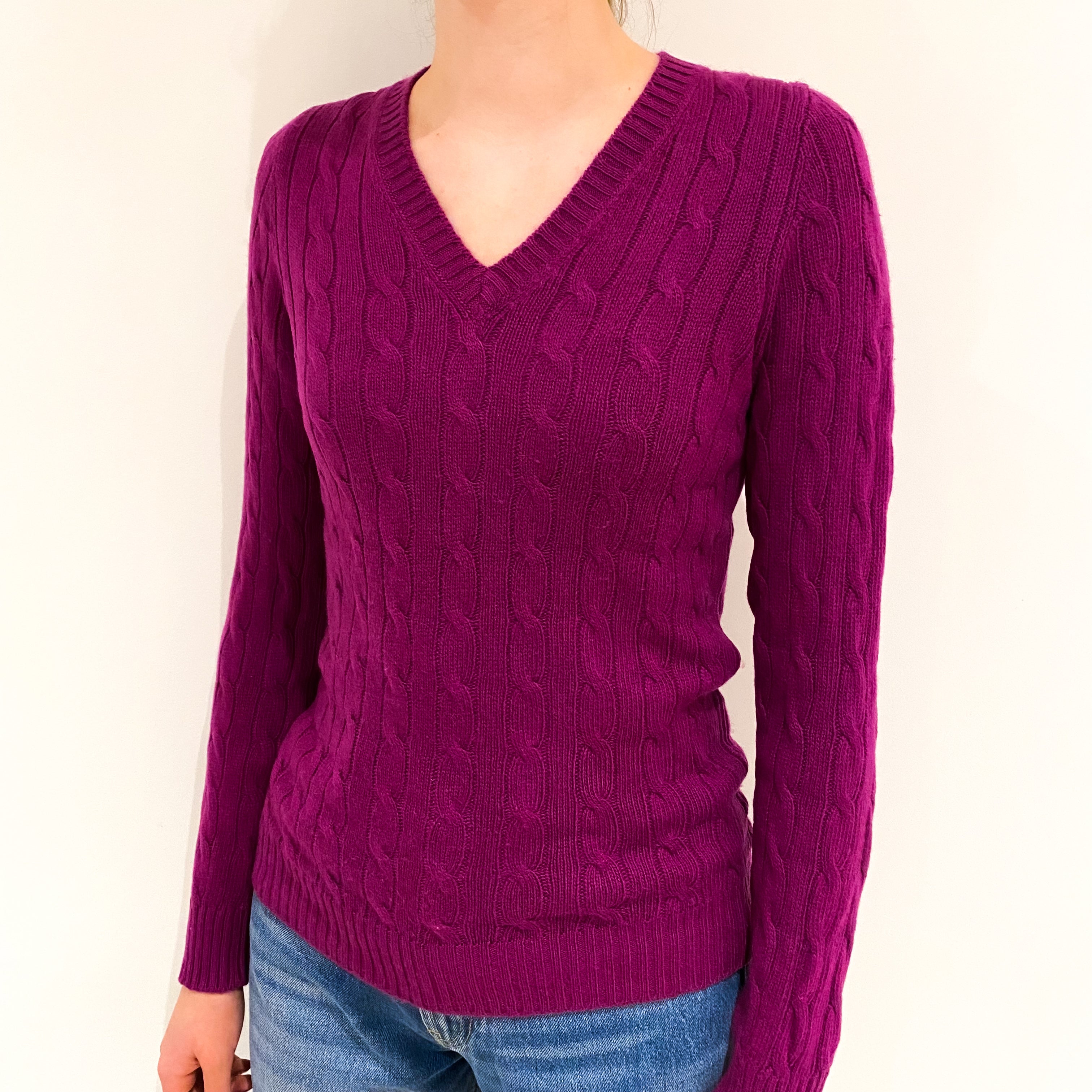 Viola Purple Cashmere V-Neck Jumper Extra Small