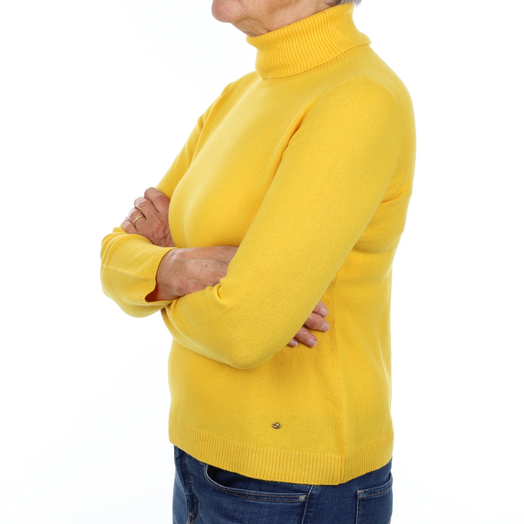 Escada Marigold Yellow Cashmere Polo Neck Jumper Medium