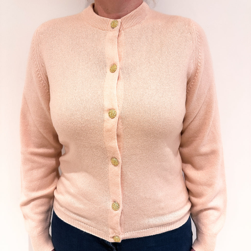 Vintage Scottish Shell Pink Cashmere Crew Neck Cardigan Large