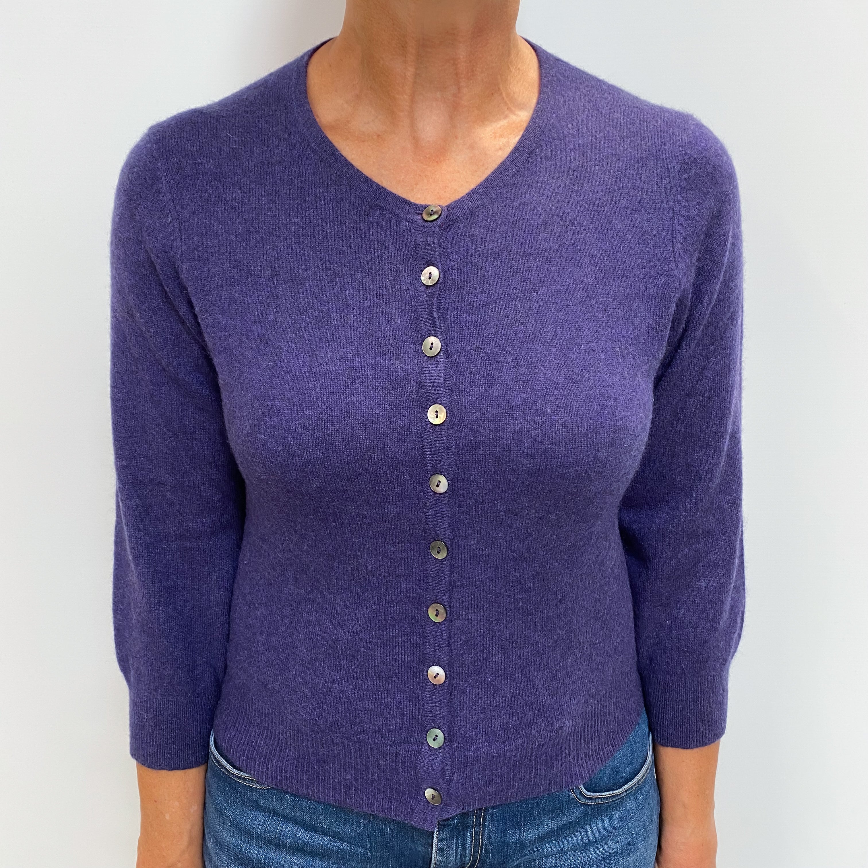 Deep Amethyst Purple Cashmere Crew Cardigan Medium