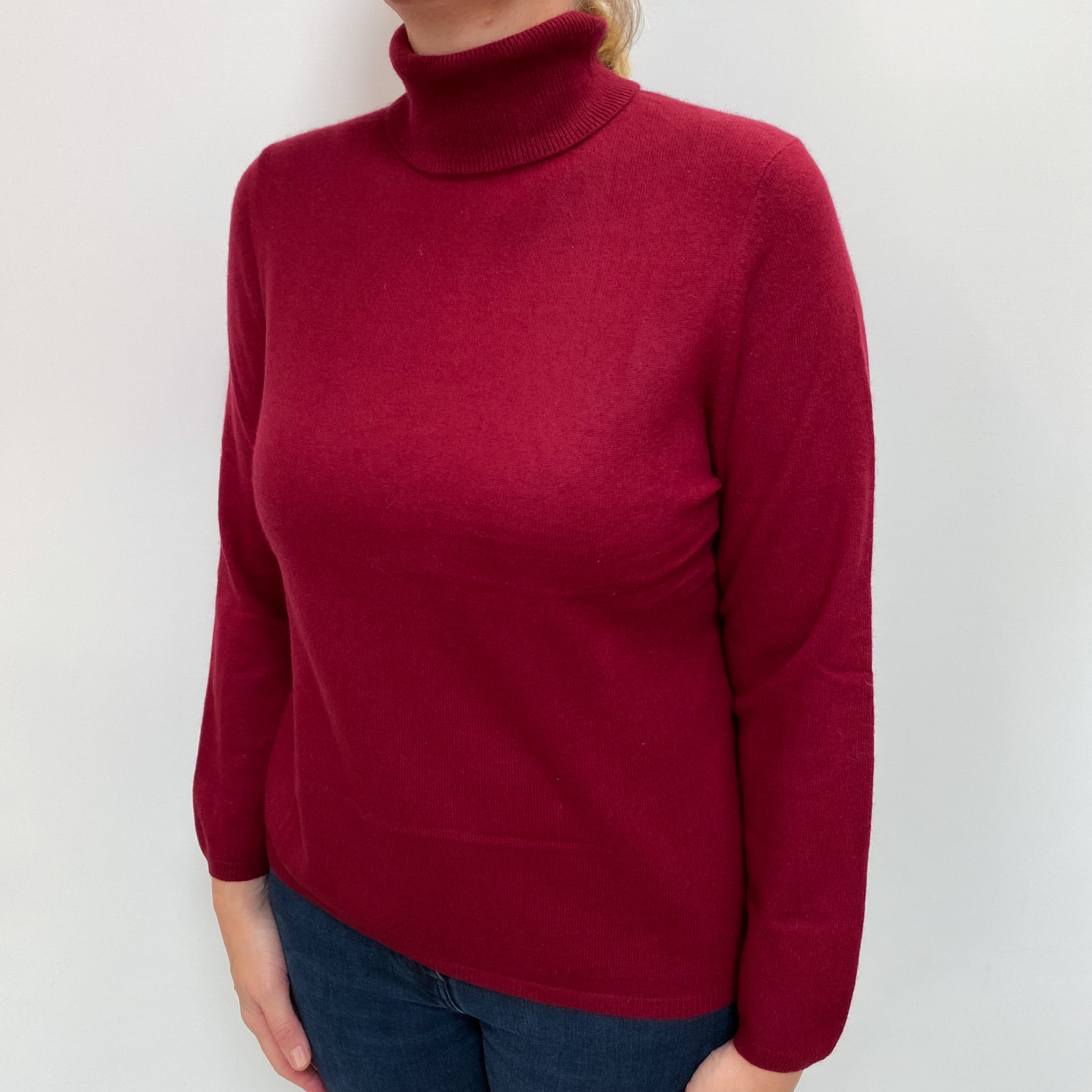 Garnet Red Cashmere Polo Neck Jumper Large