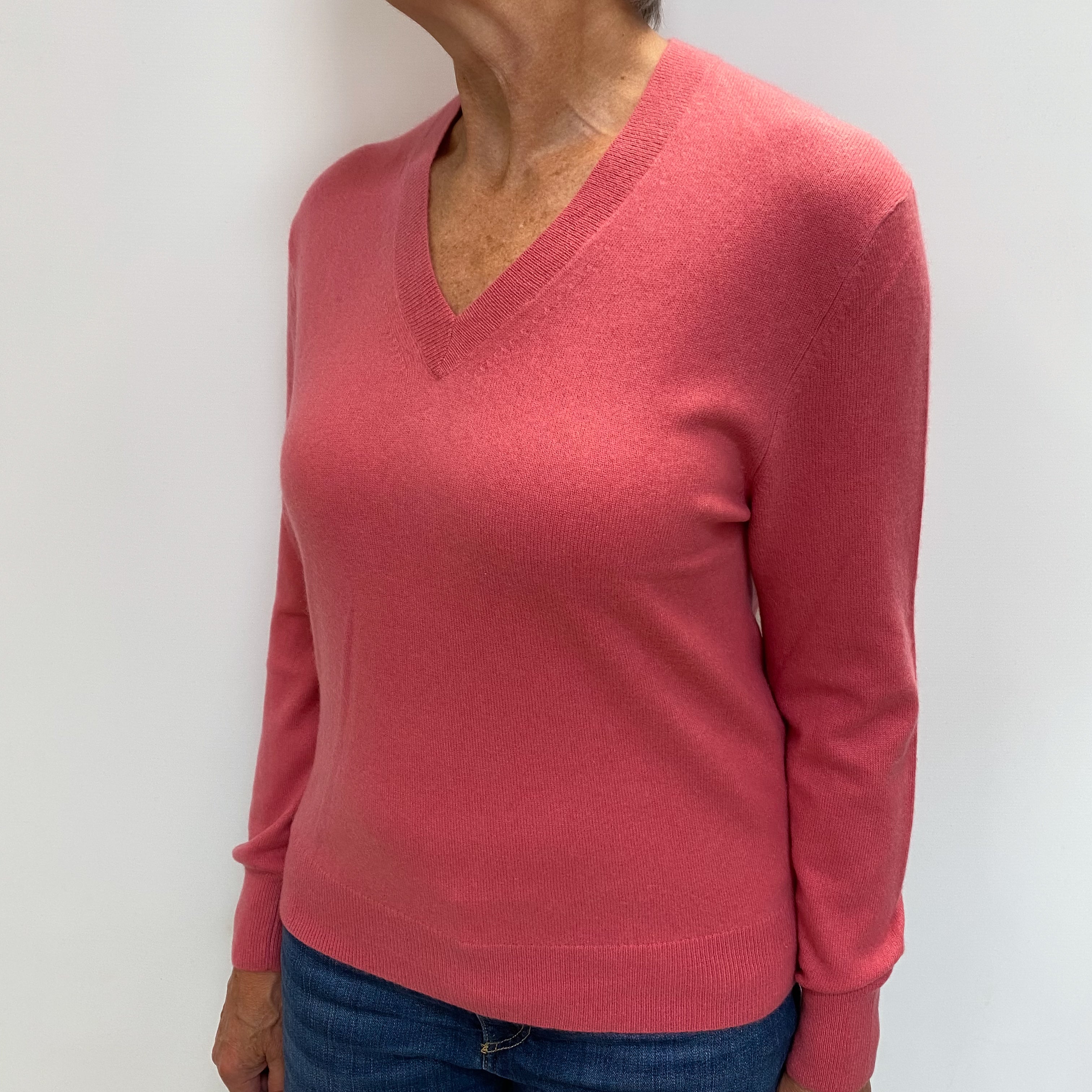 Loganberry Pink Cashmere V Neck Jumper Medium