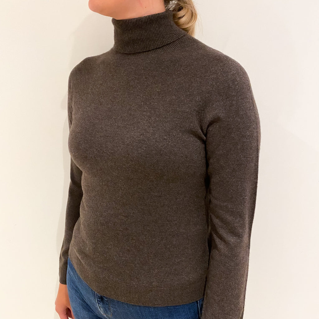 Mole Brown Cashmere Polo Neck Jumper Small