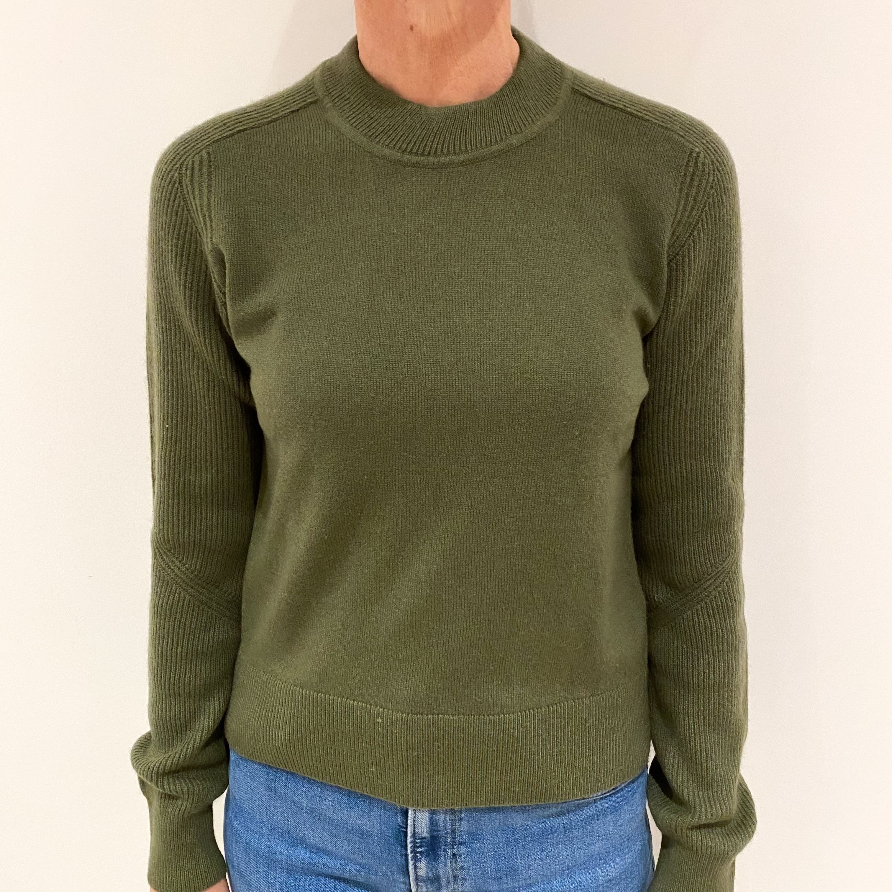 Rag and Bone Olive Green Cashmere Crew Neck Jumper Small