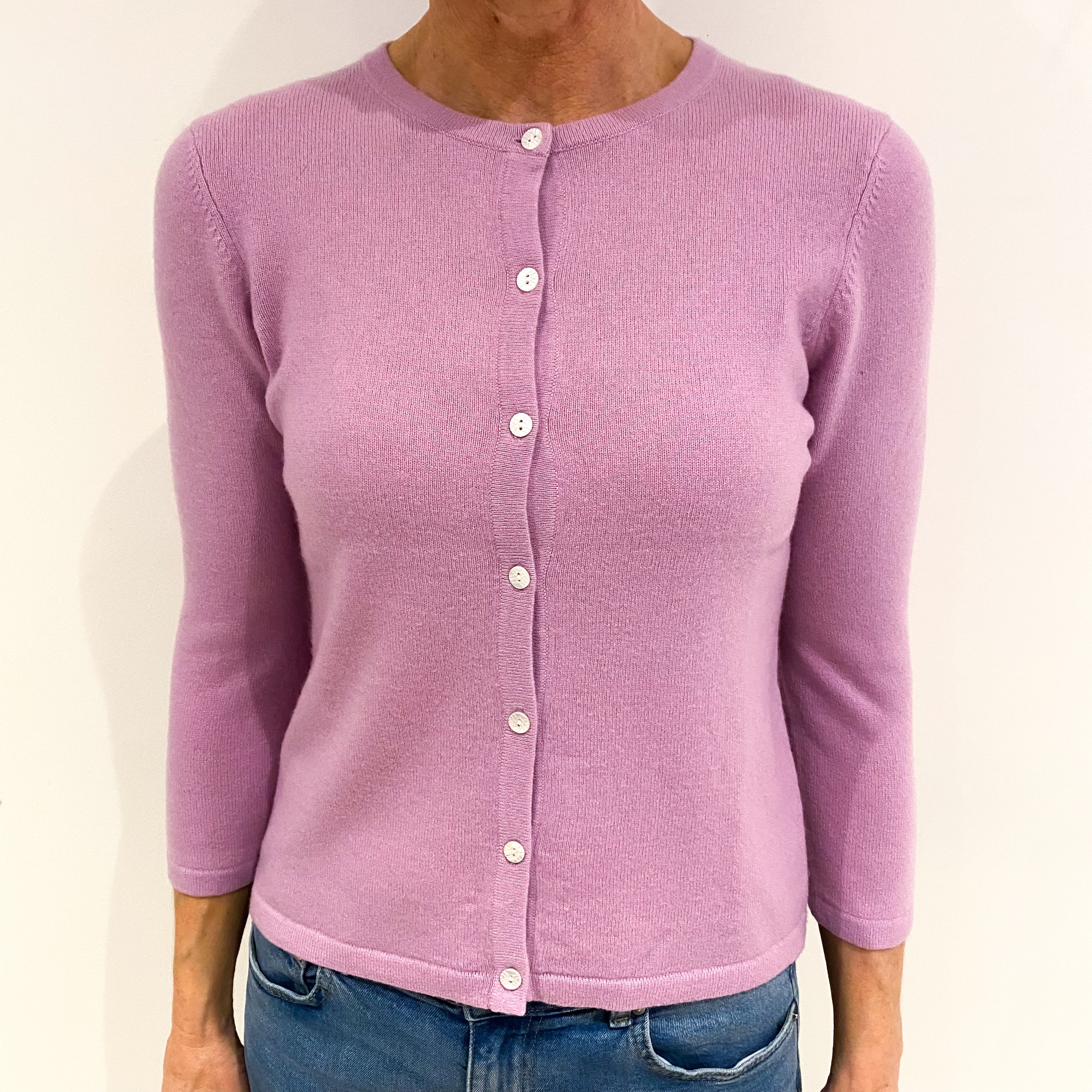 Mauve Purple Cashmere Crew Neck Cardigan Small