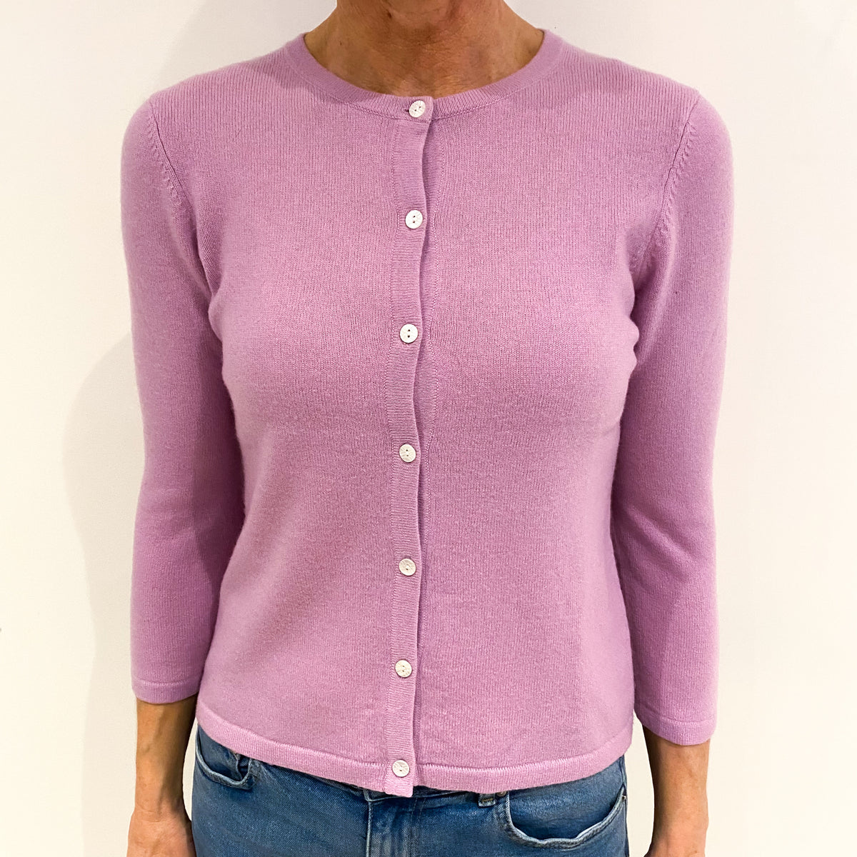 Mauve Purple Cashmere Crew Neck Cardigan Small