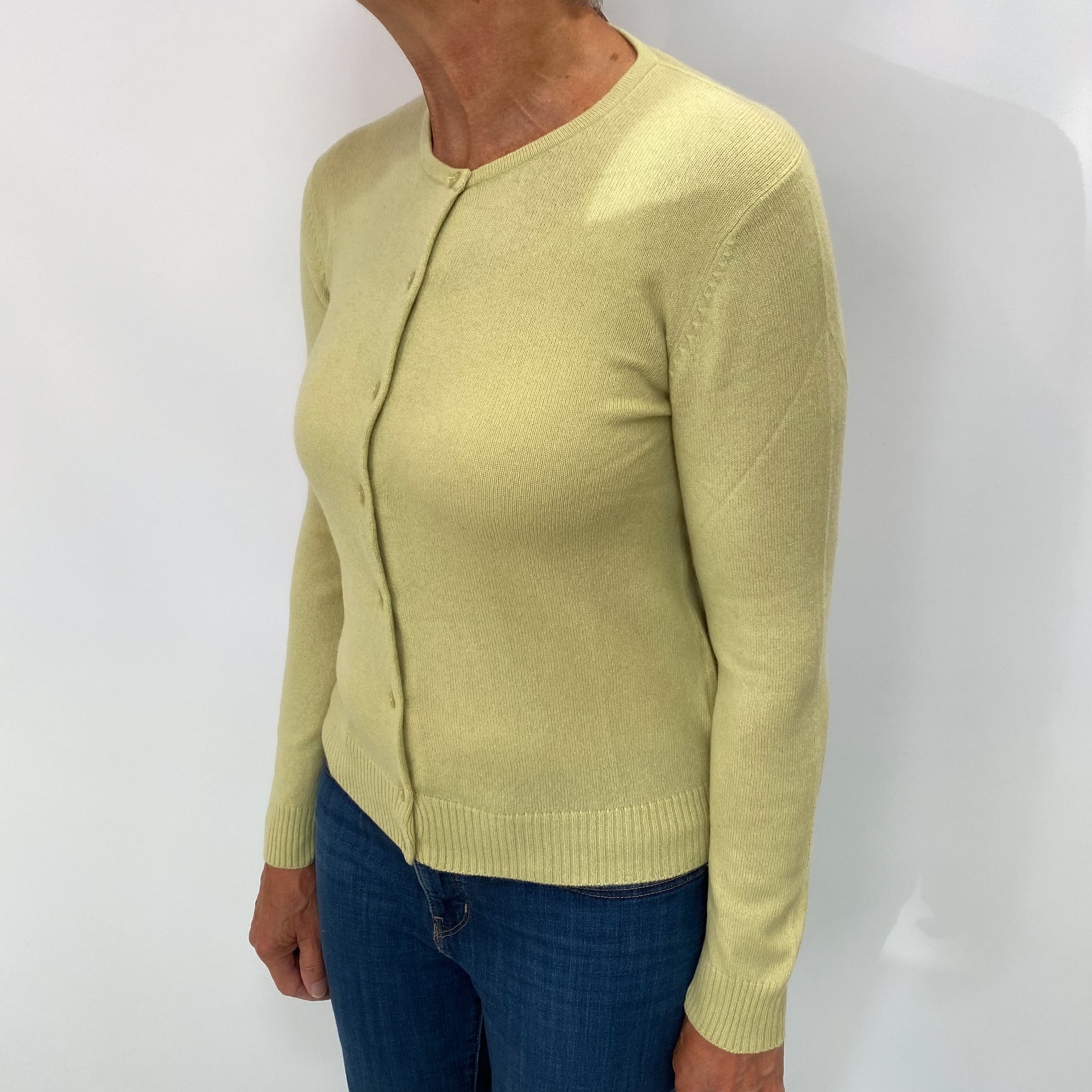 Pistachio Green Cashmere Crew Neck Cardigan Medium