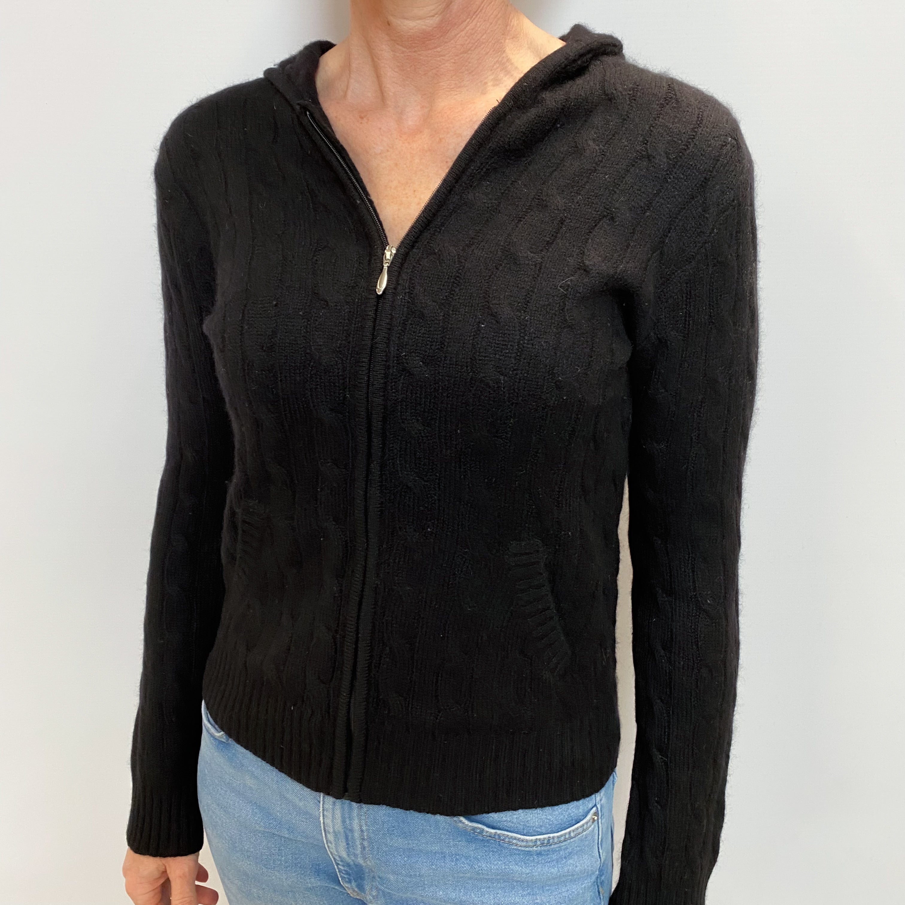 Black Cashmere Zip Up Hoodie Jumper Small