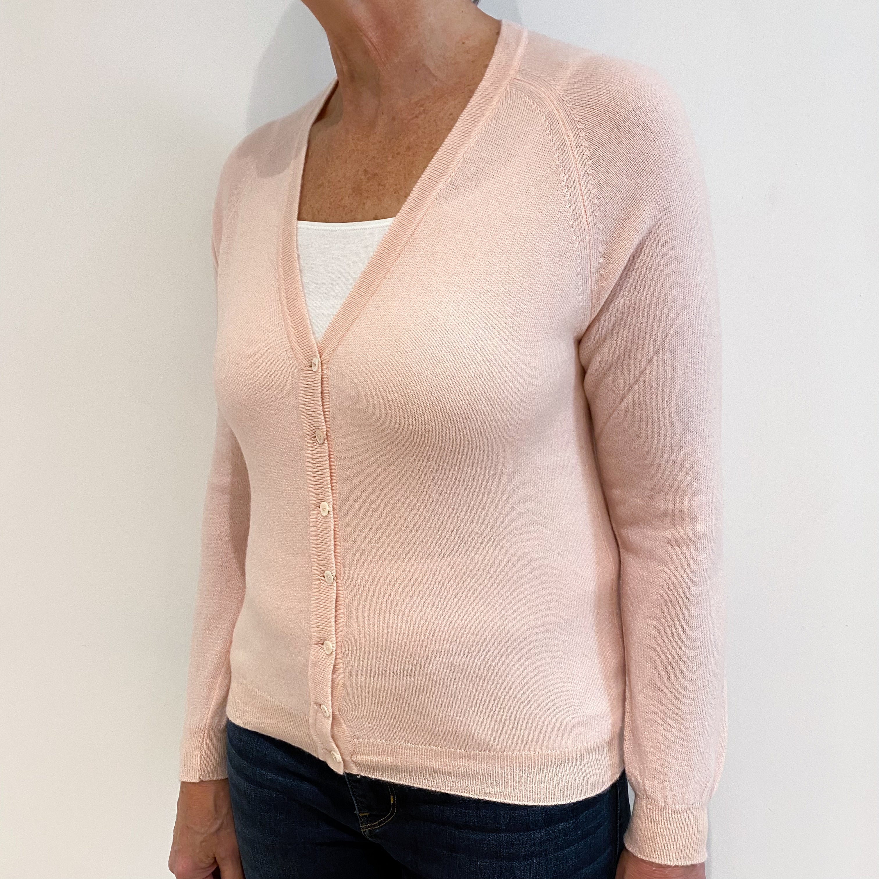 Shell Pink Cashmere V-Neck Cardigan Medium