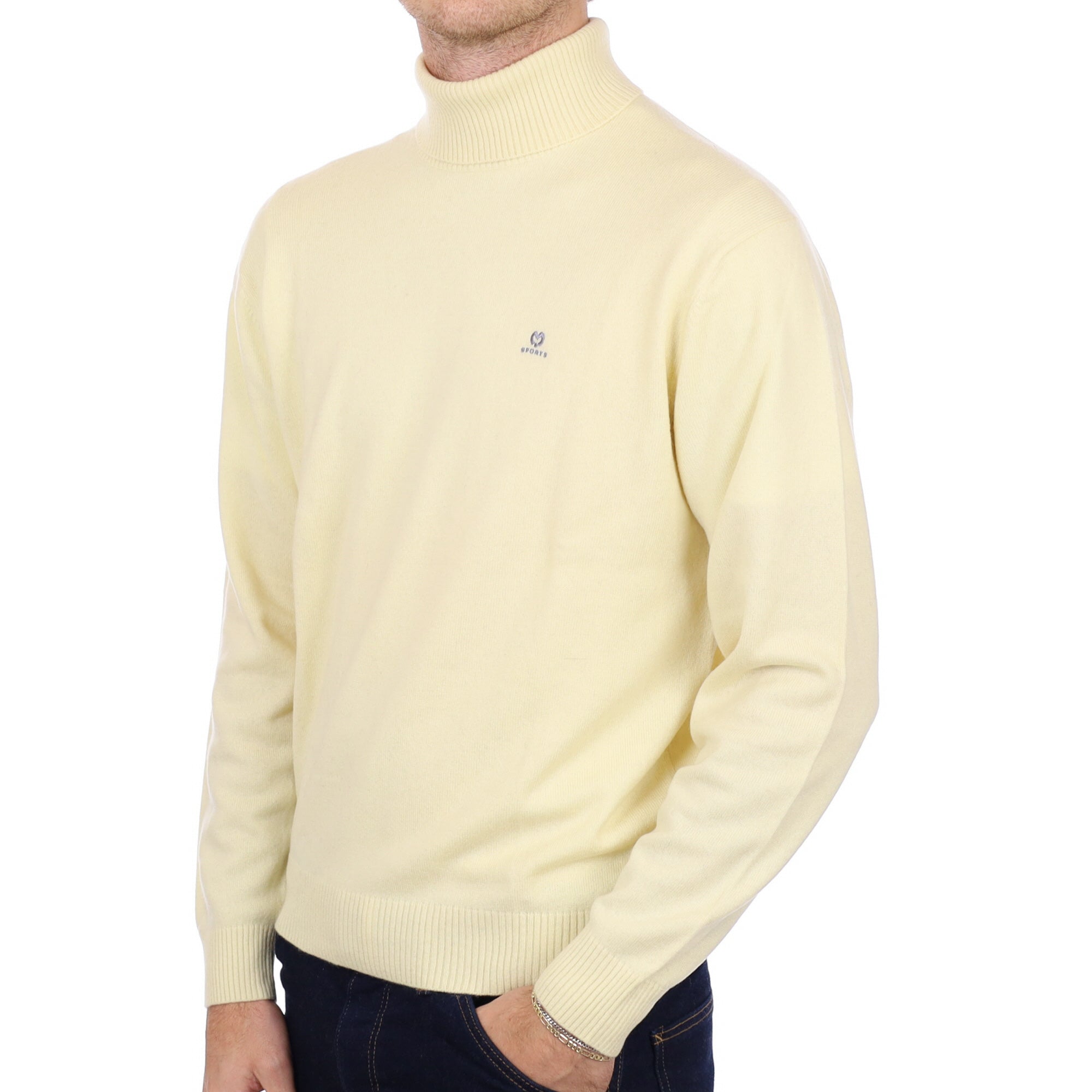 Men's Primrose Yellow Cashmere Polo Neck Jumper Large