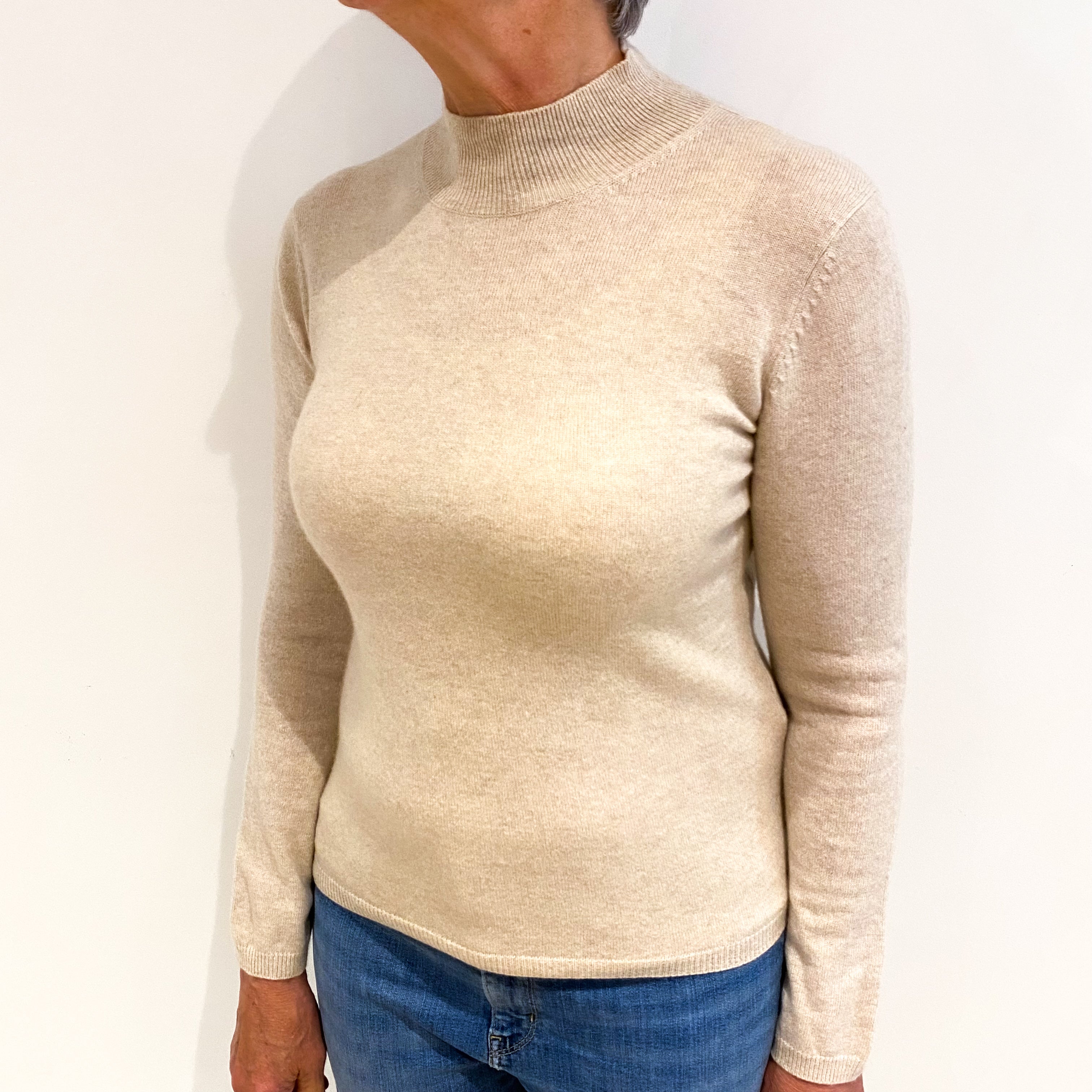 Sand Beige Cashmere Turtle Neck Jumper Medium