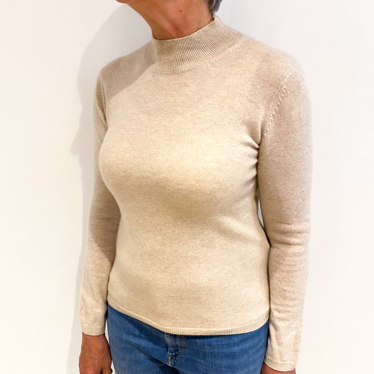 Sand Beige Cashmere Turtle Neck Jumper Medium