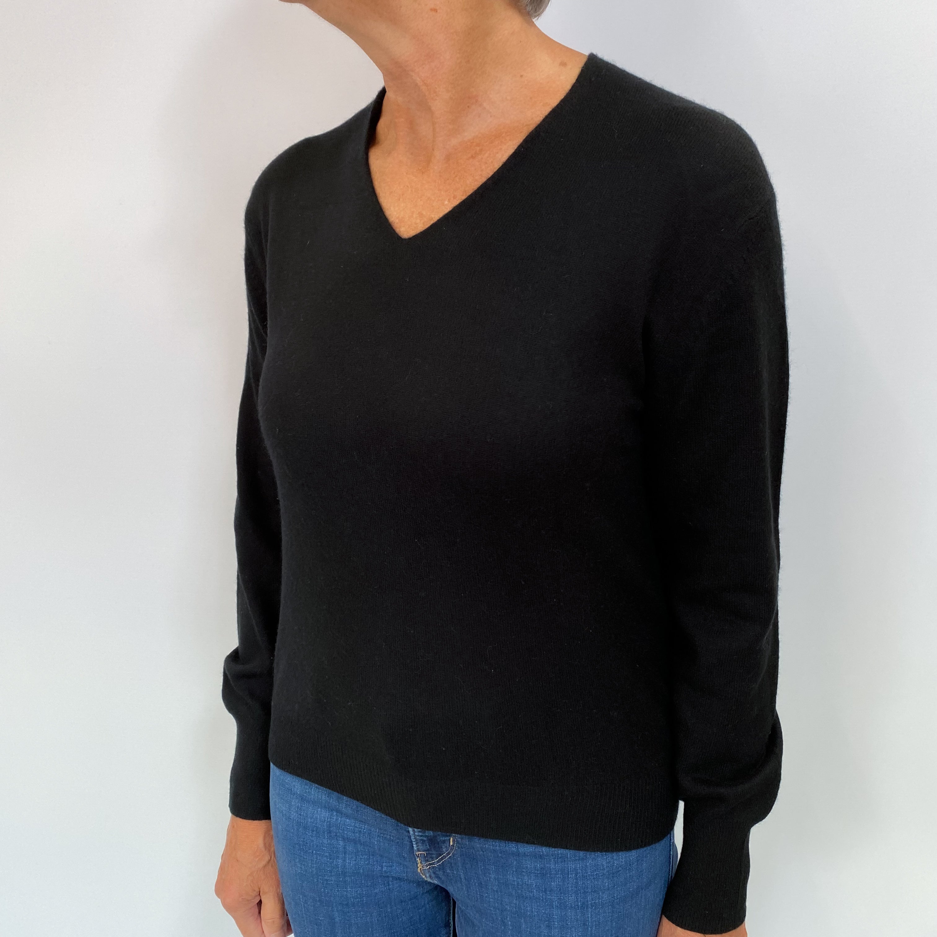 Black Cashmere V Neck Jumper Medium