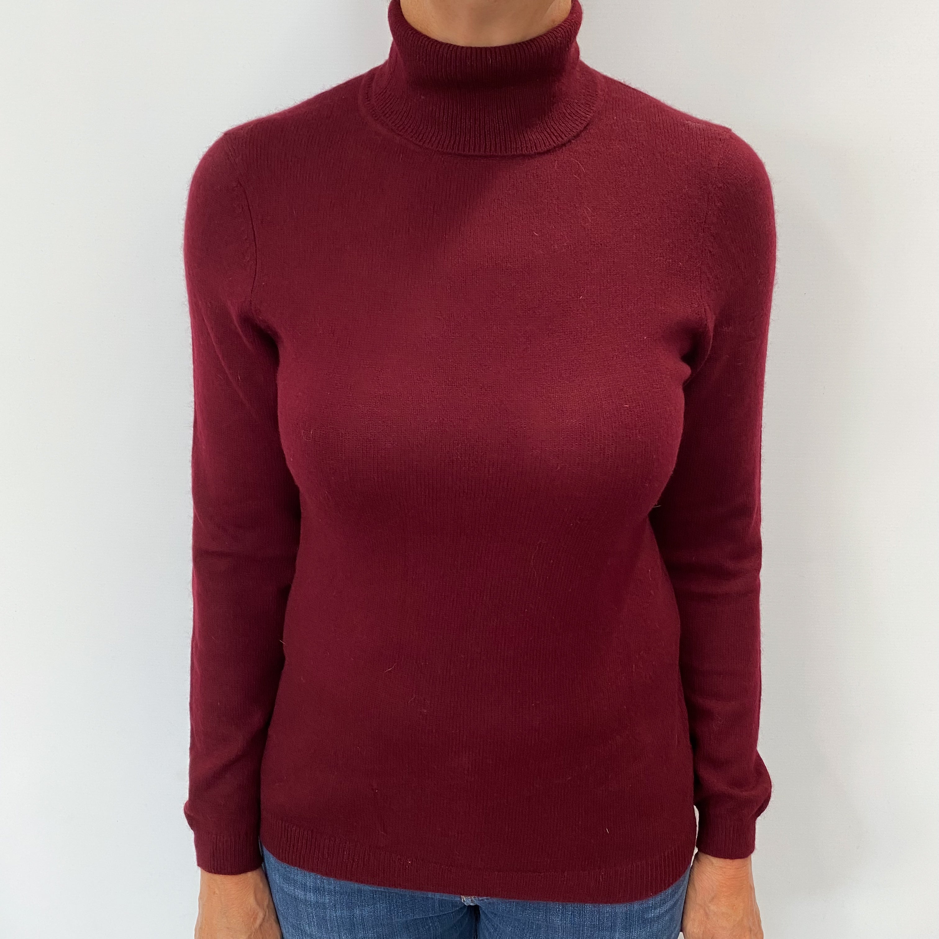 Wine Red Cashmere Polo Neck Jumper Medium