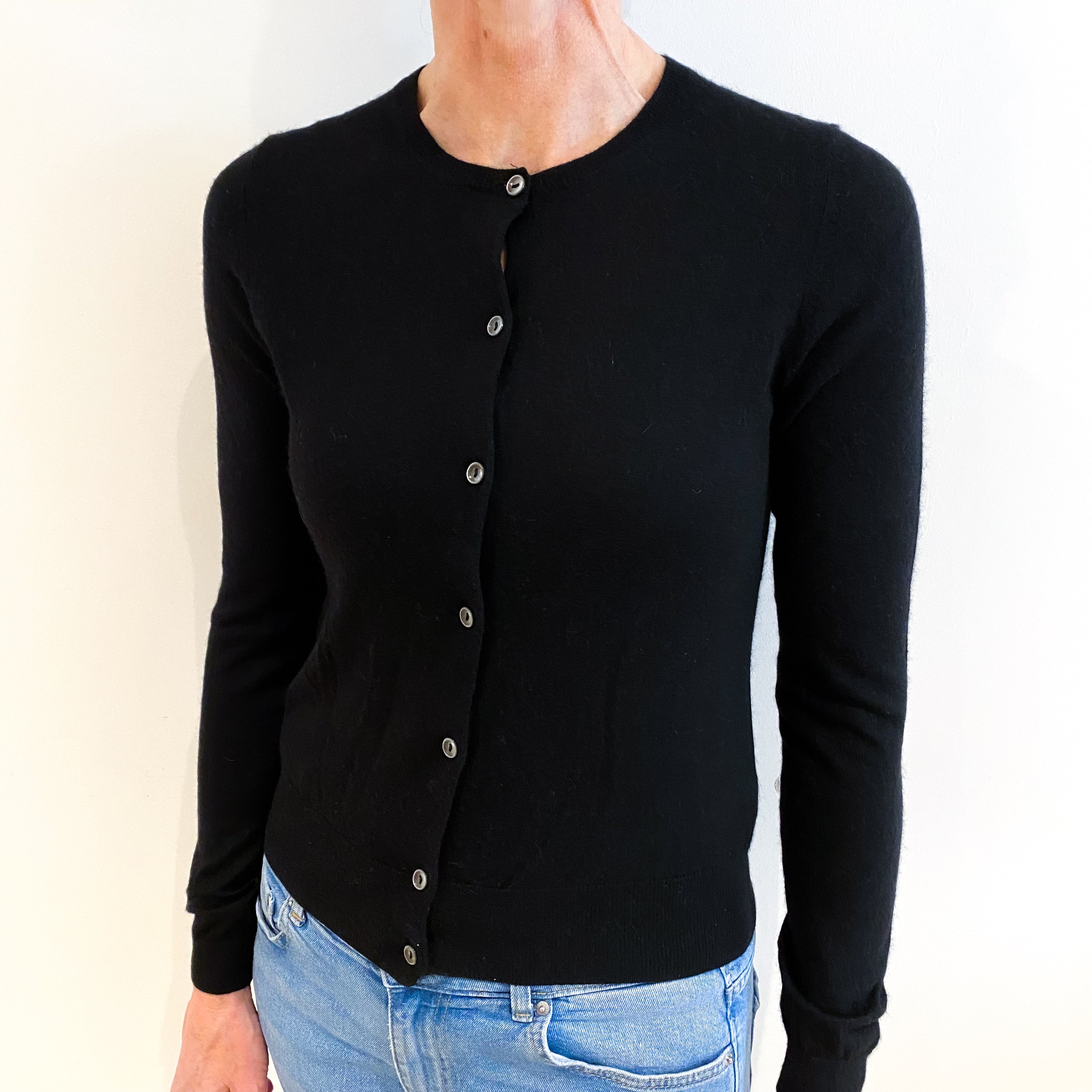 Black Cashmere Crew Neck Cardigan Small