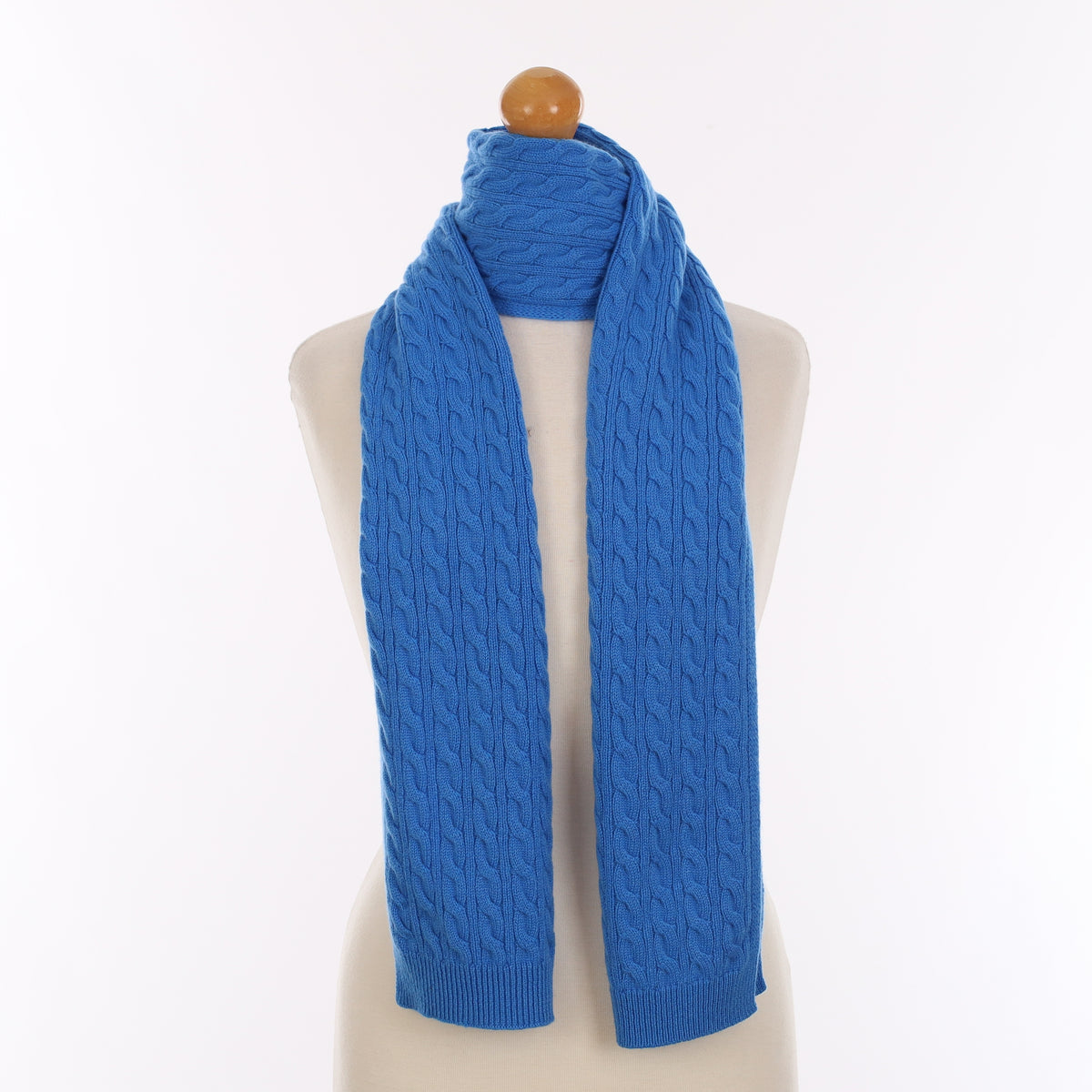 Brand New Scottish Tanzanite Blue Cashmere Cable Knit Scarf