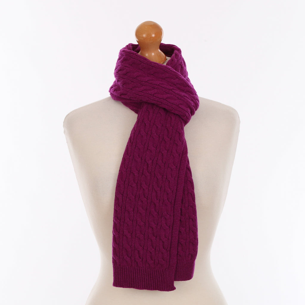 Brand New Scottish Bramble Purple Cashmere Cable Knit Scarf