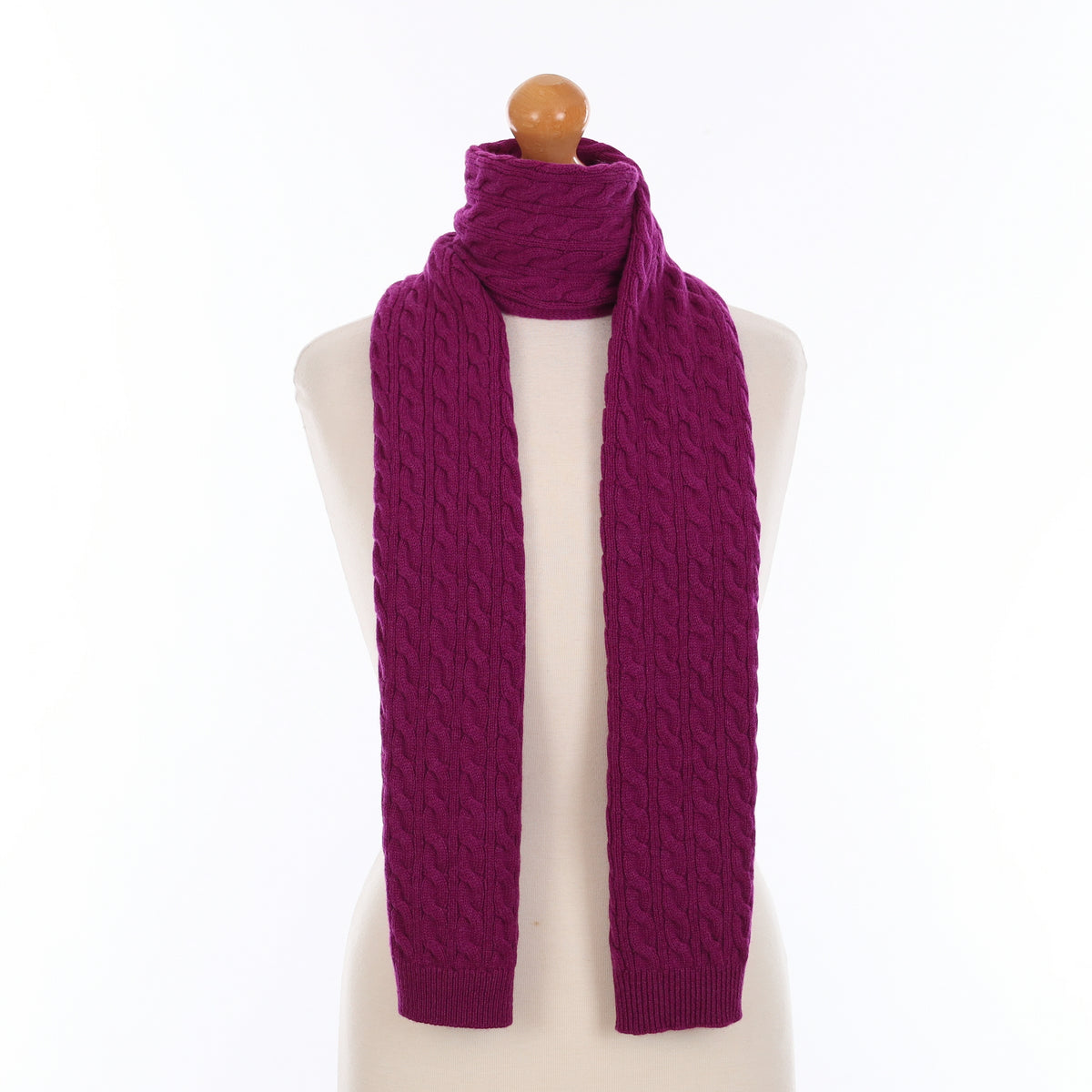 Brand New Scottish Bramble Purple Cashmere Cable Knit Scarf