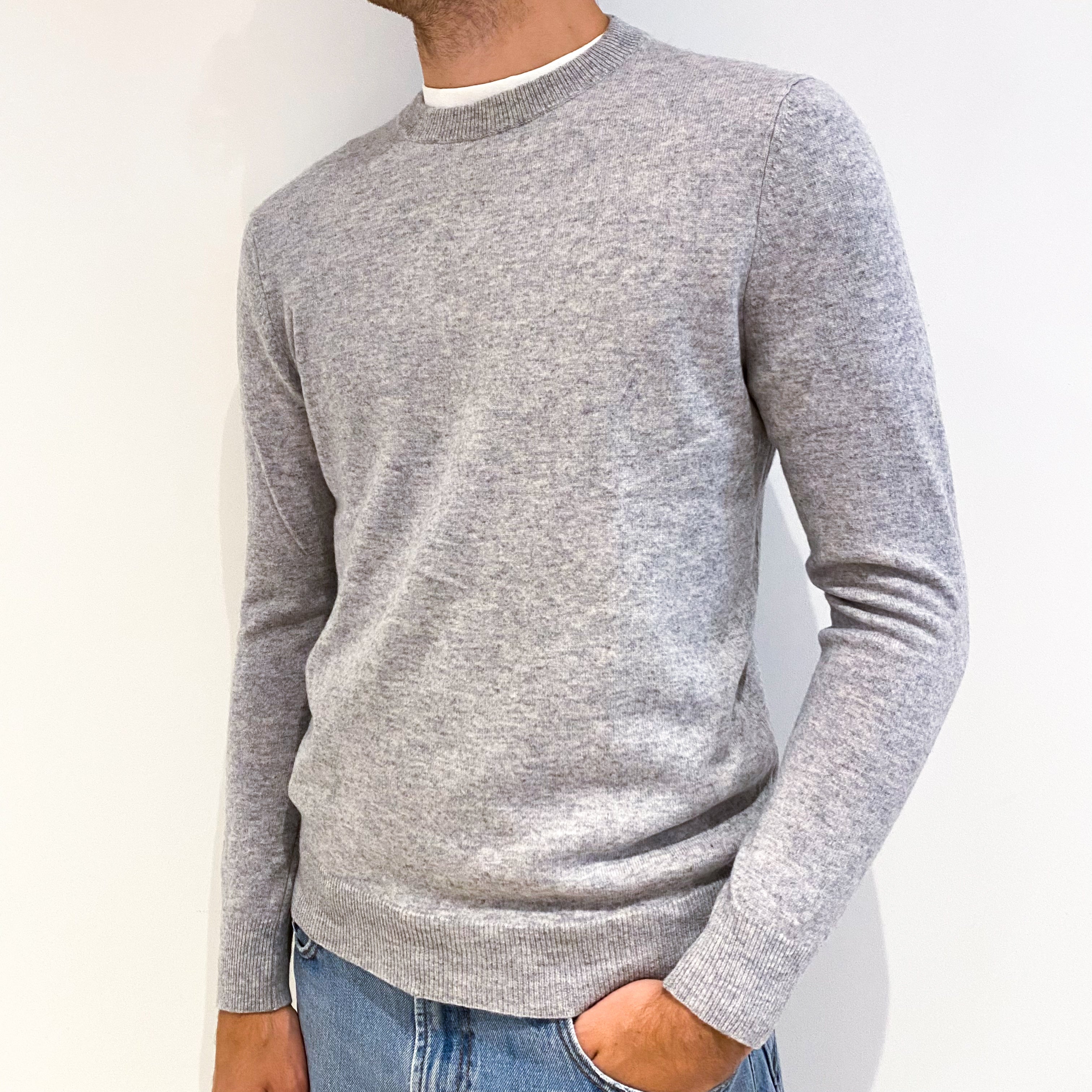Men's Smoke Grey Cashmere Crew Neck Jumper Medium