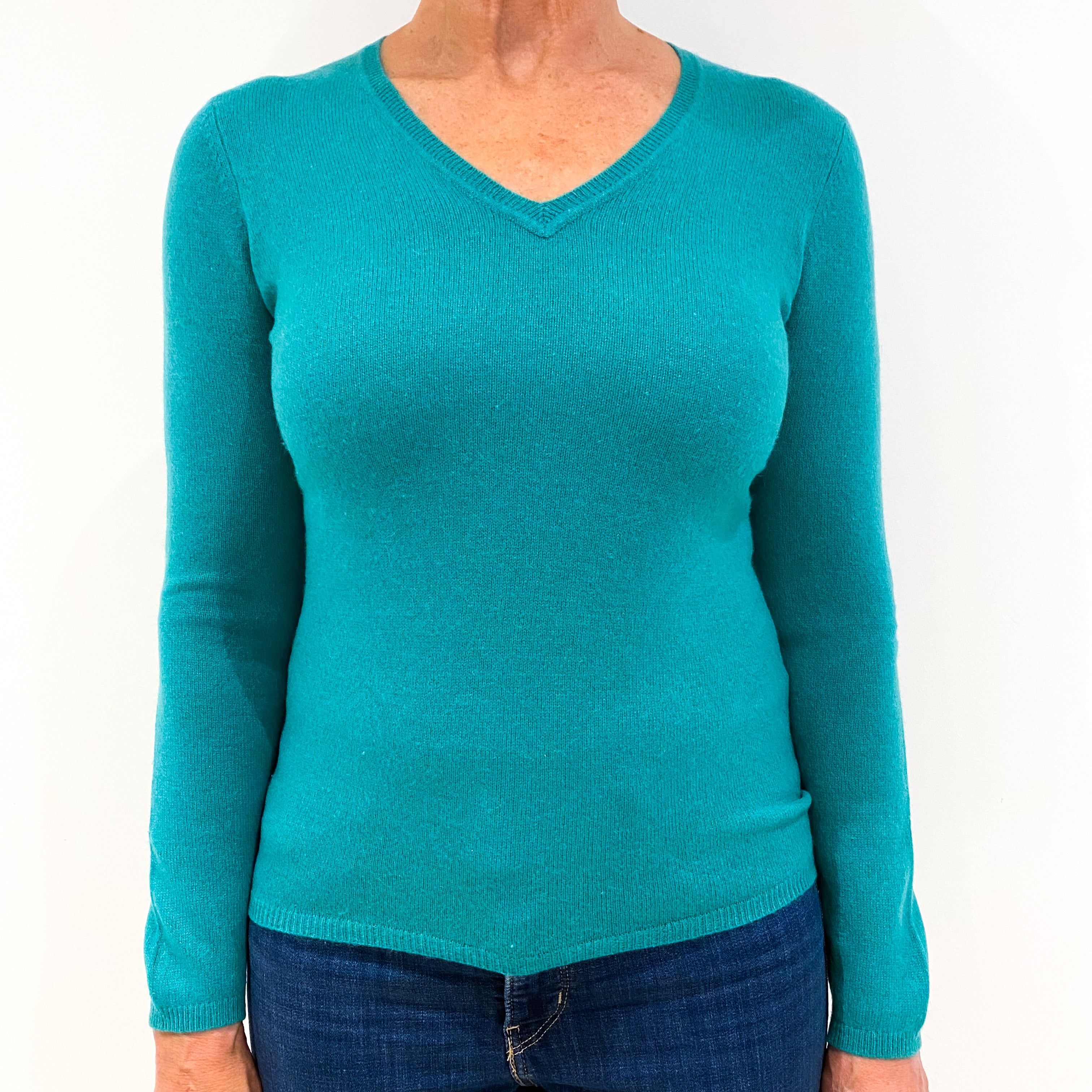 Emerald Green Cashmere V-Neck Jumper Medium