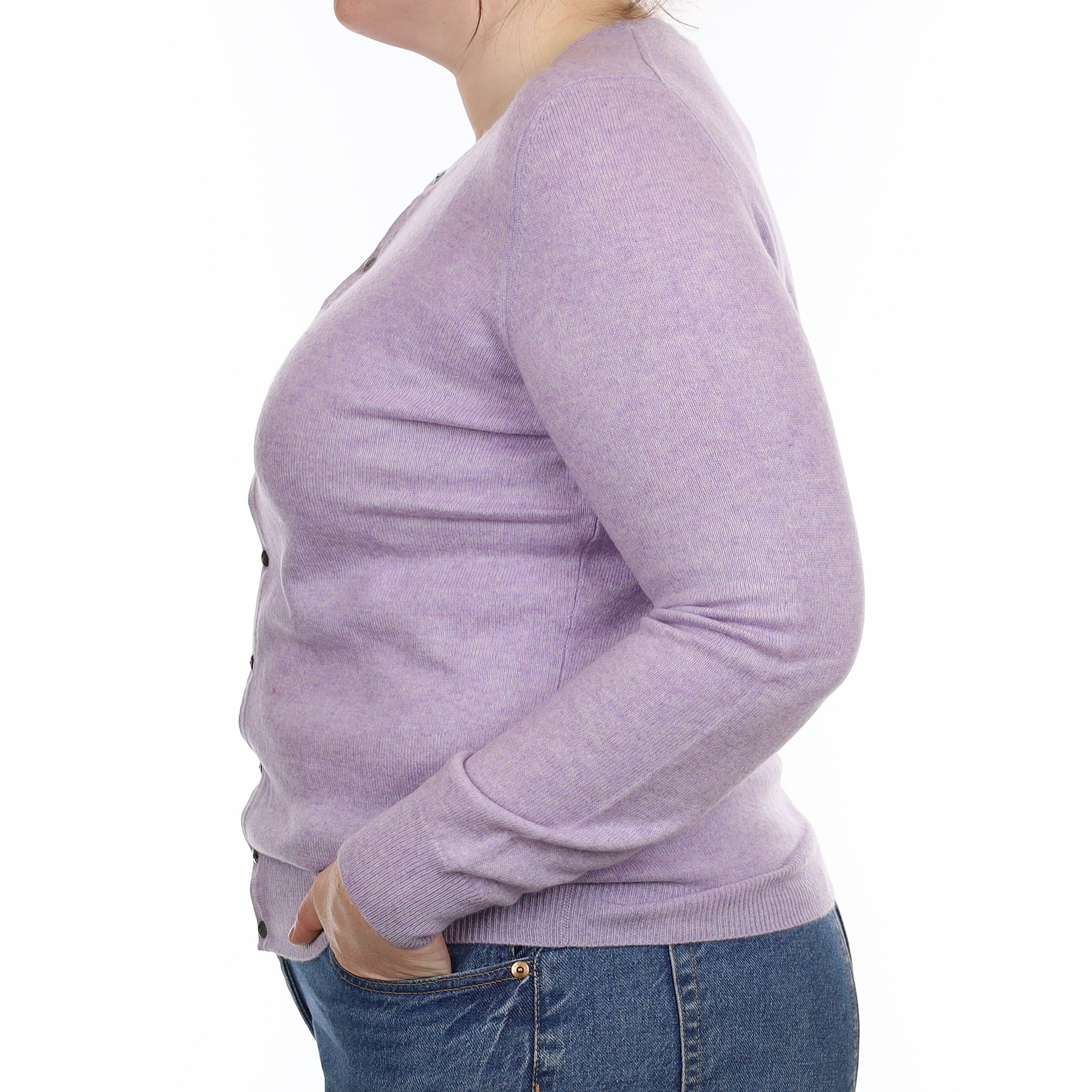 Lavender Purple Cashmere Crew Neck Cardigan Large