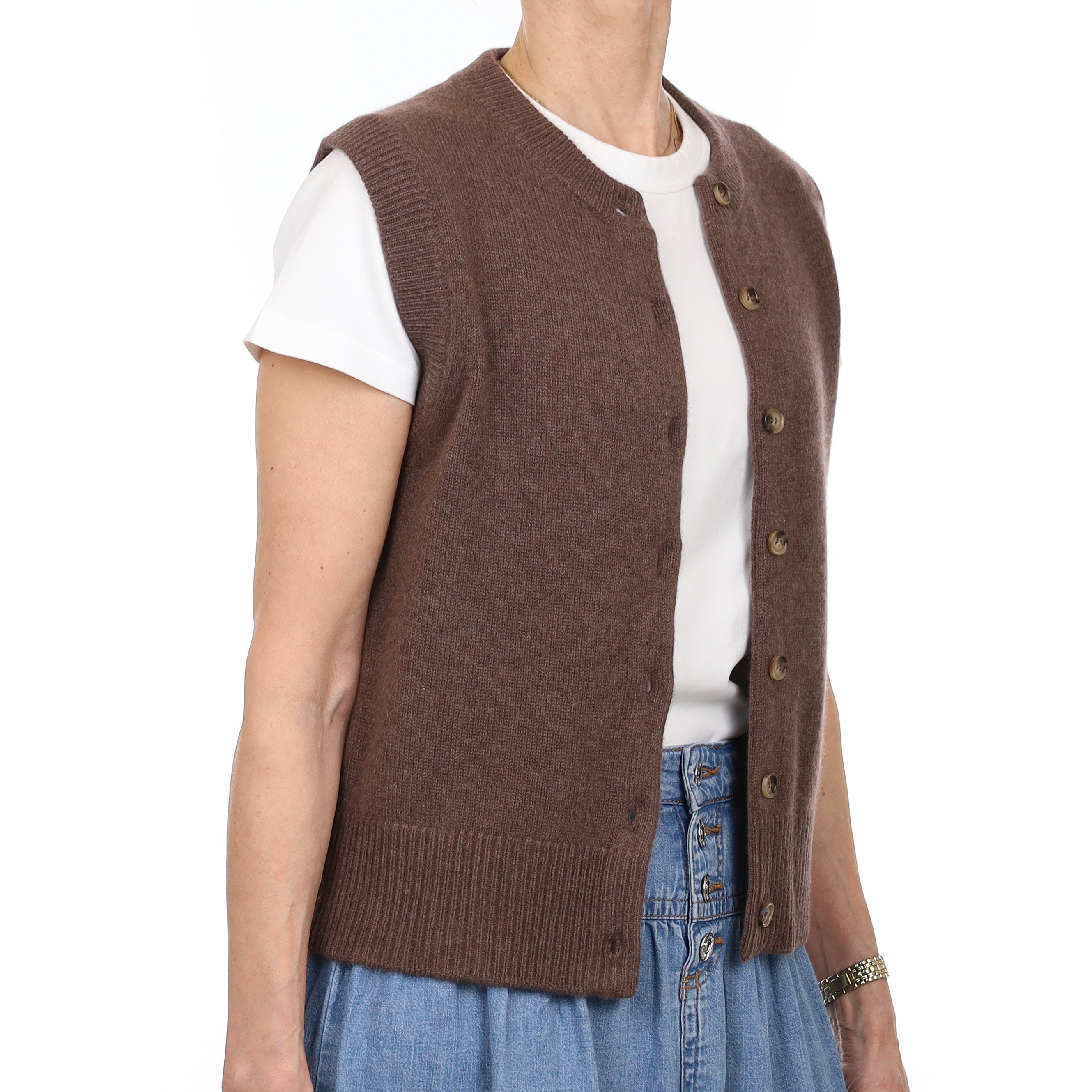 Brand New Mocha Luxury Cashmere Crew Neck Waistcoat Extra Small UK 6-8
