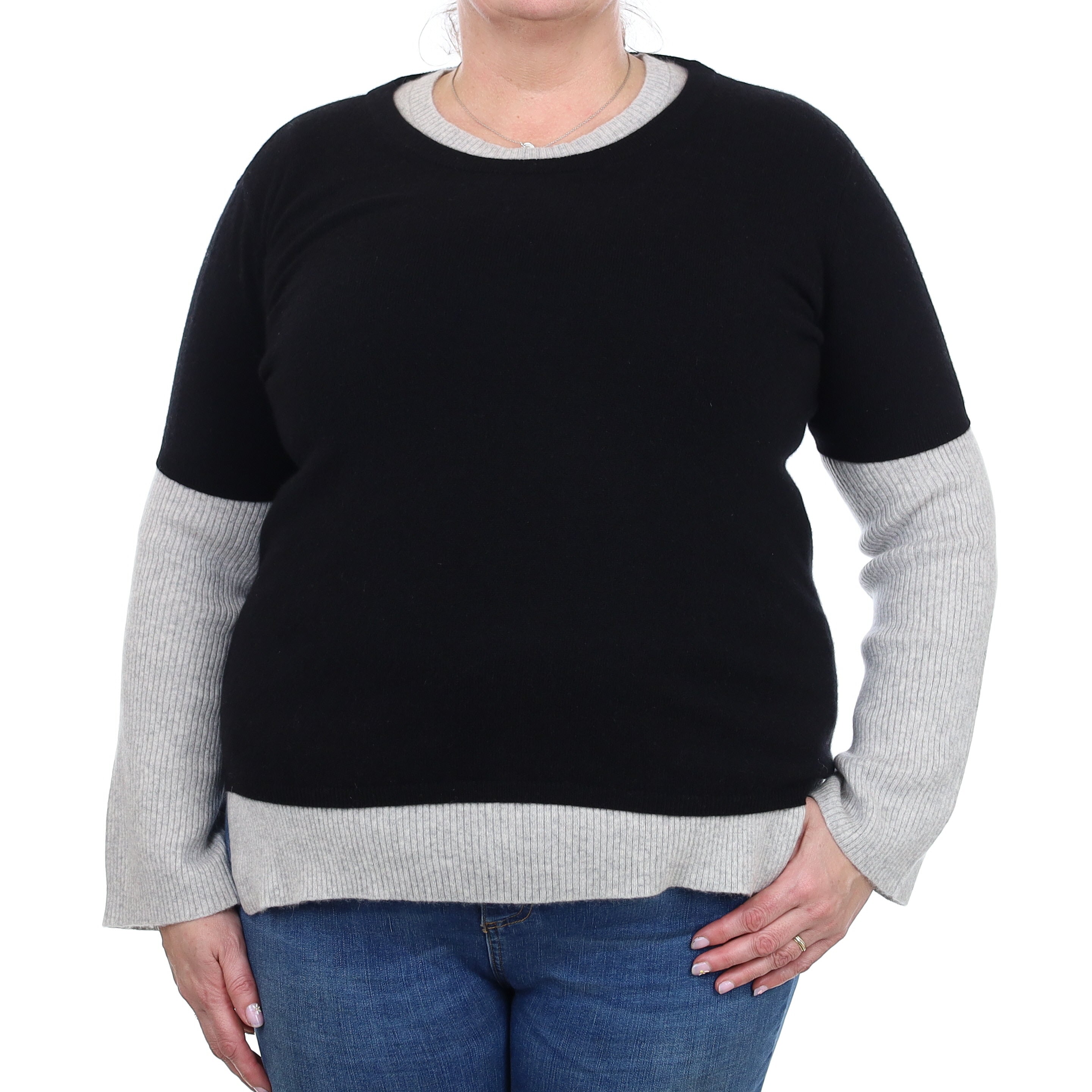 Brand New Black Cashmere Crew Neck T-Shirt Extra Large UK 20-22