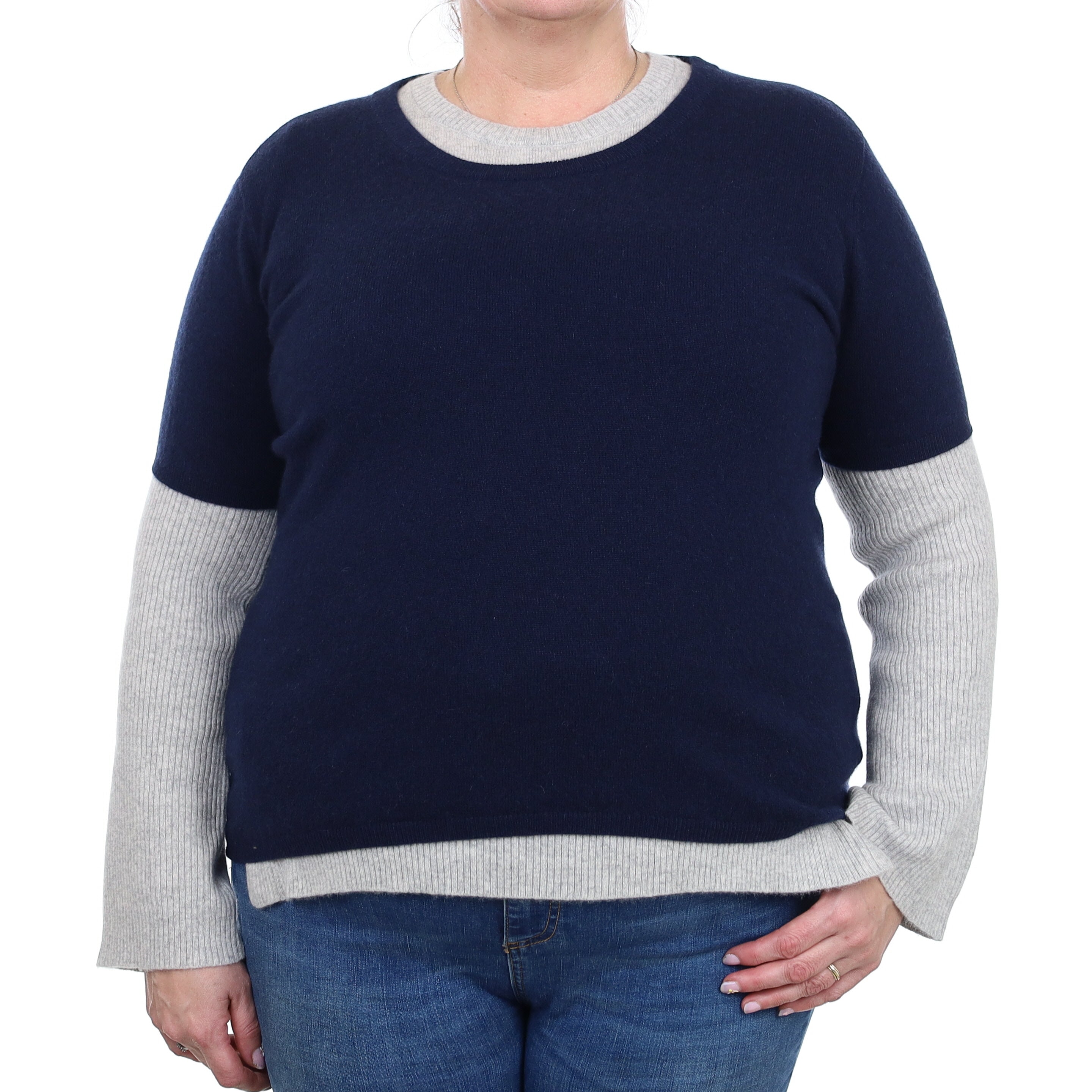 Brand New Navy Cashmere Crew Neck T-Shirt Extra Large UK 20-22