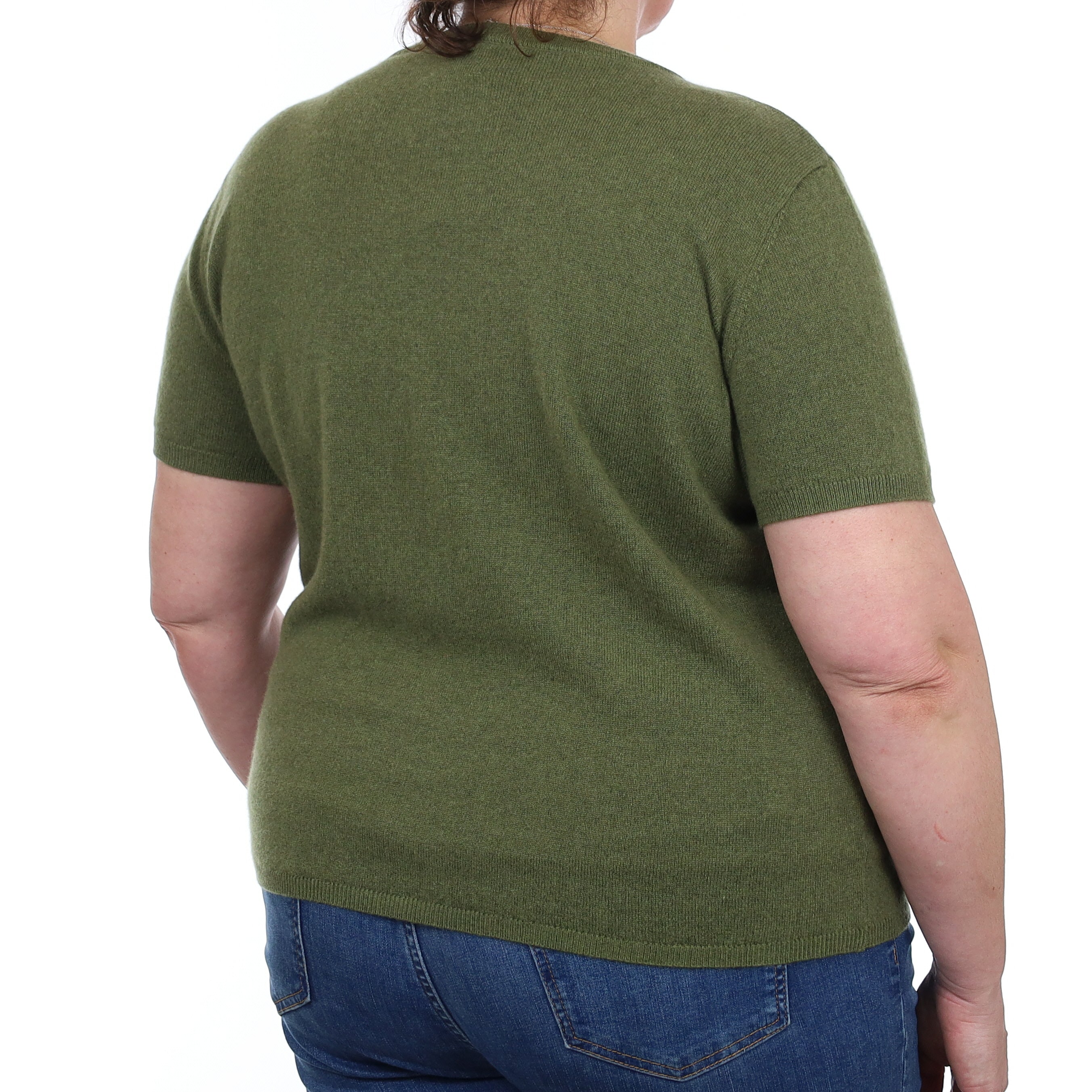 Brand New Olive Green Cashmere Crew Neck T-Shirt Extra Large UK 20-22