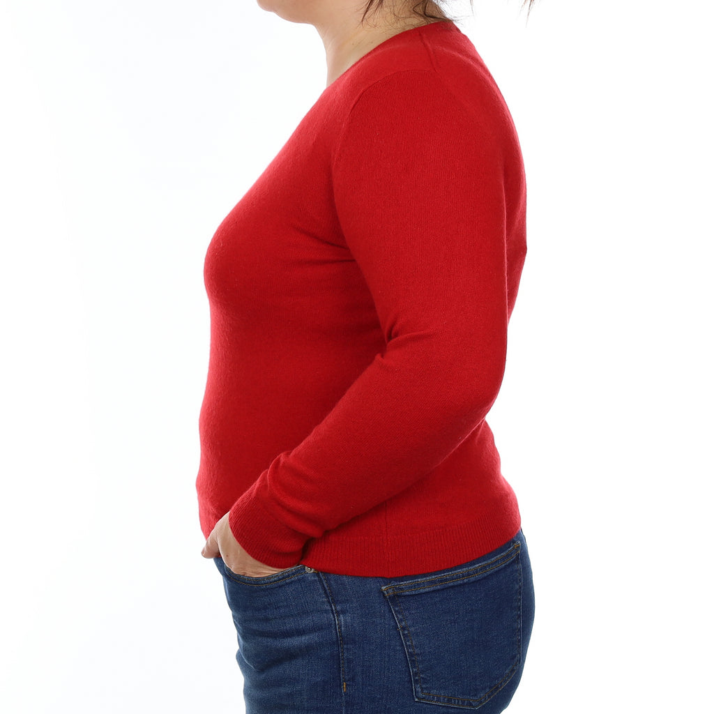 Berry Red Cashmere Crew Neck Jumper Large