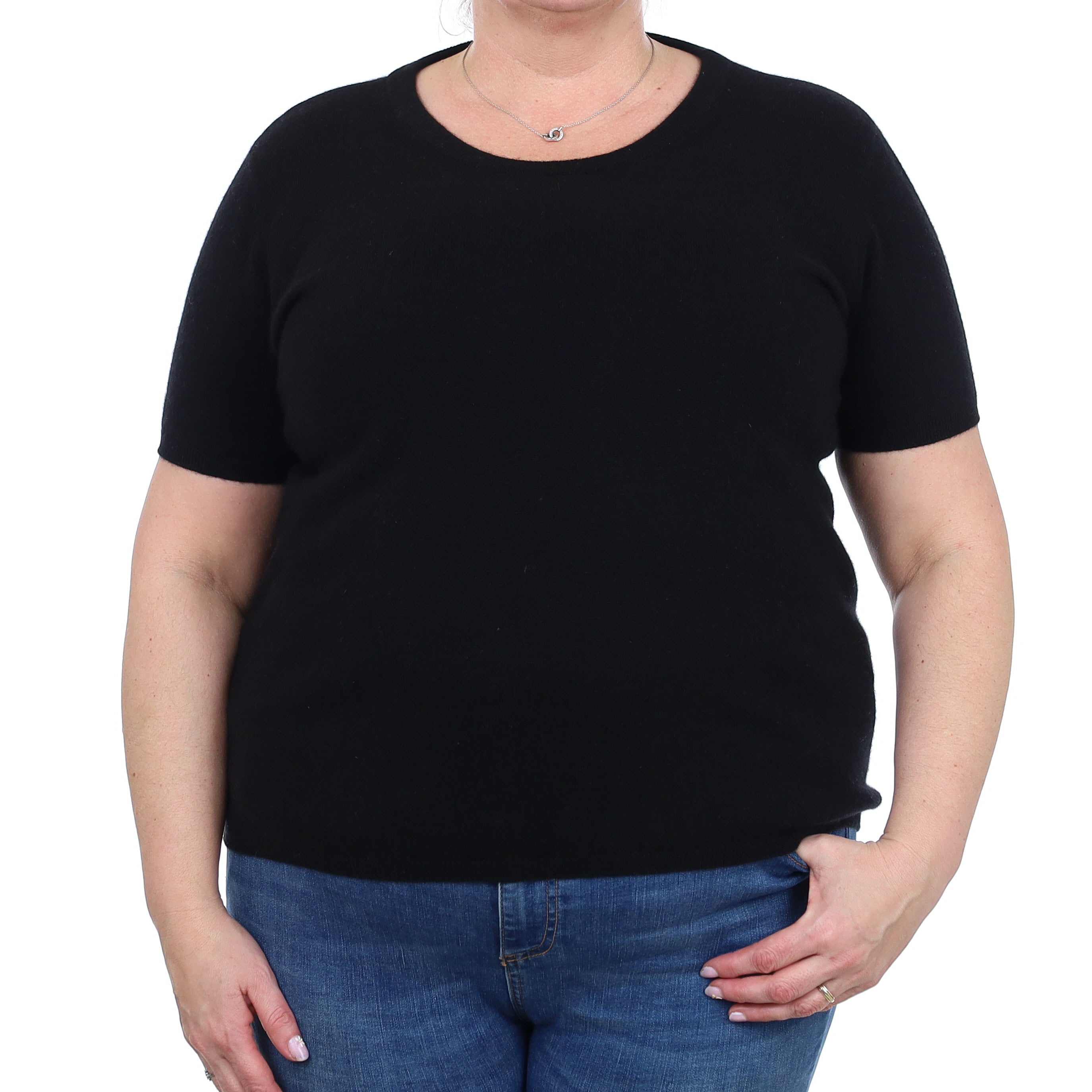 Brand New Black Cashmere Crew Neck T-Shirt Extra Large UK 20-22