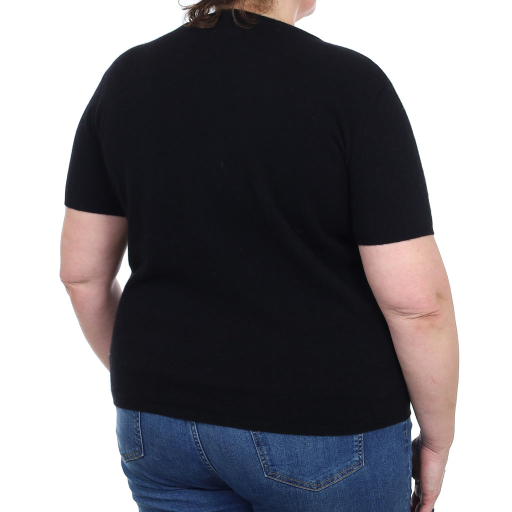 Brand New Black Cashmere Crew Neck T-Shirt Extra Large UK 20-22