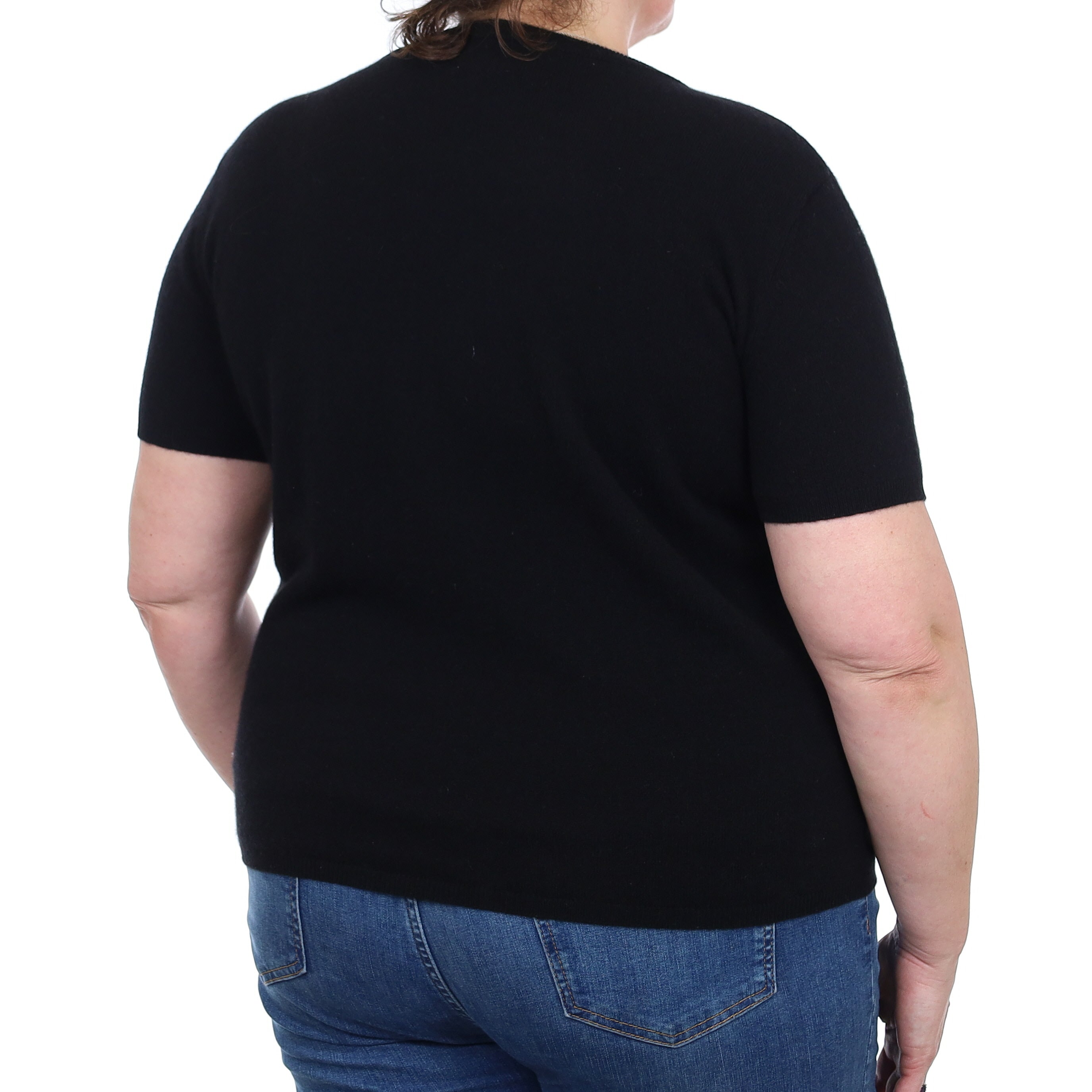 Brand New Black Cashmere Crew Neck T-Shirt Extra Large UK 20-22