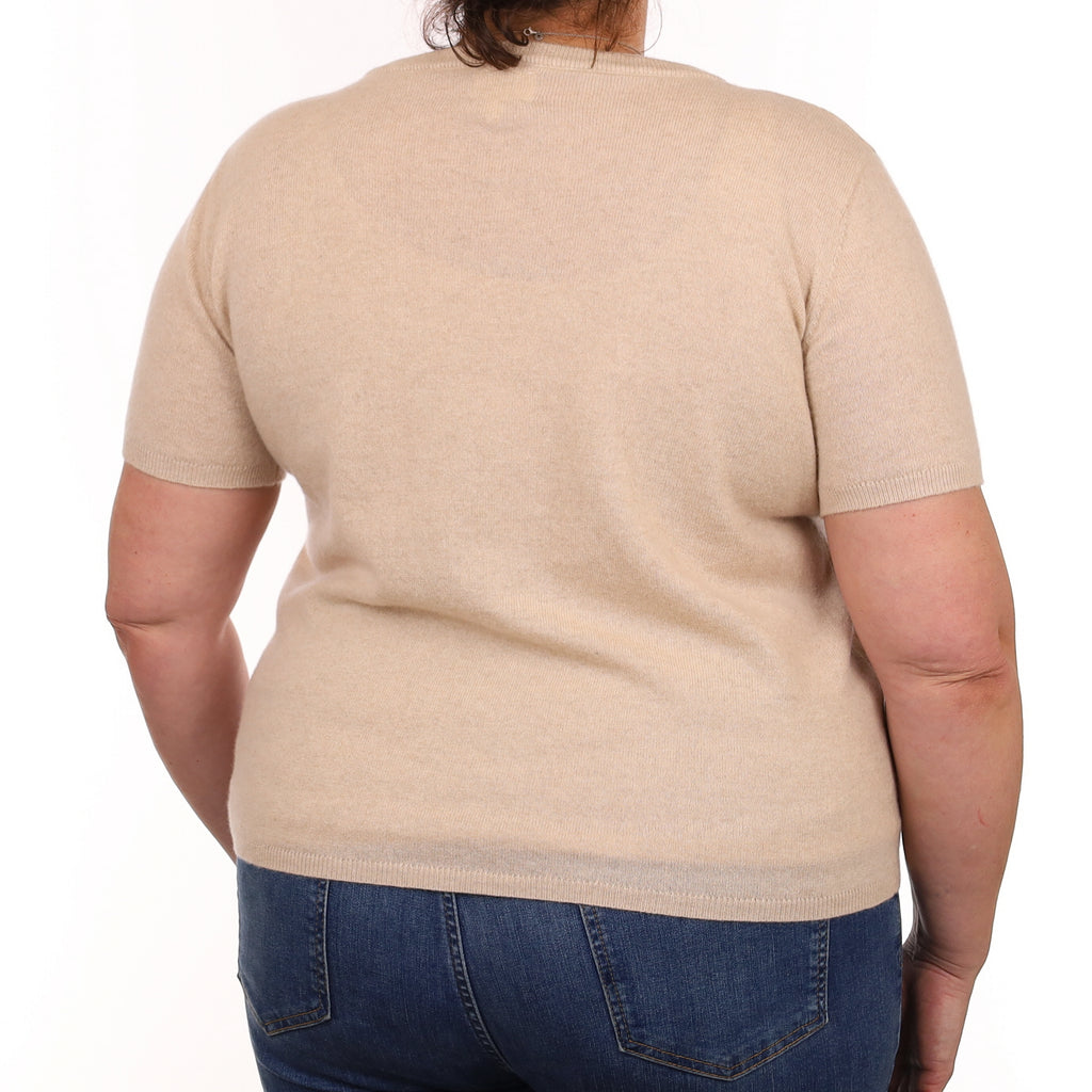 Brand New Sand Beige Cashmere Crew Neck T-Shirt Extra Large UK 20-22