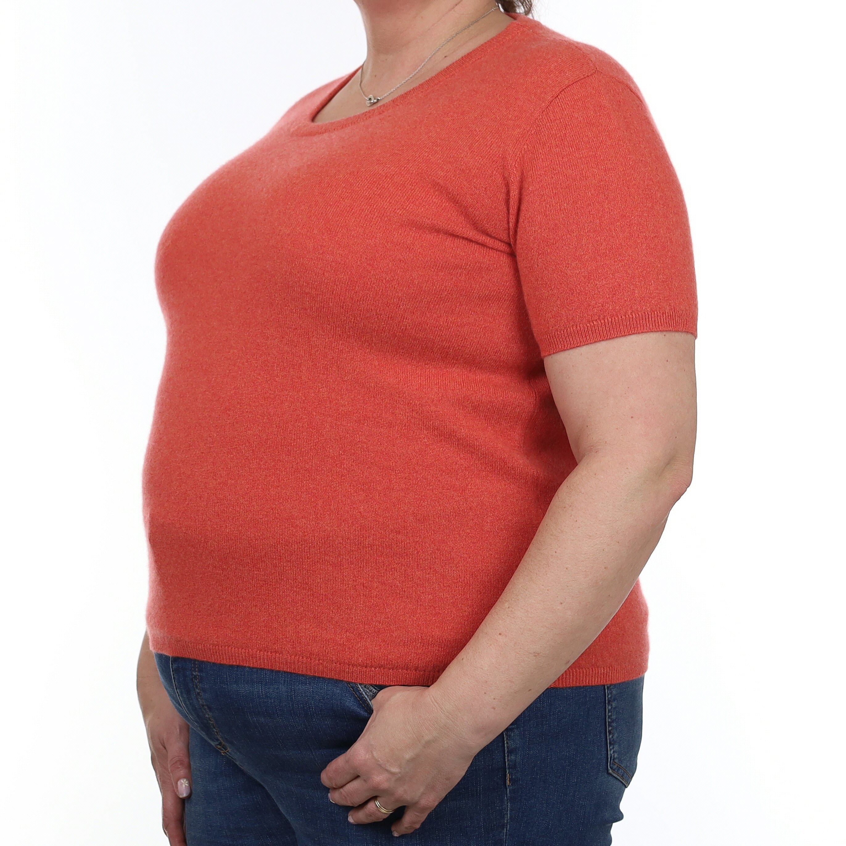 Brand New Watermelon Orange Cashmere Crew Neck T-Shirt Extra Large UK 20-22