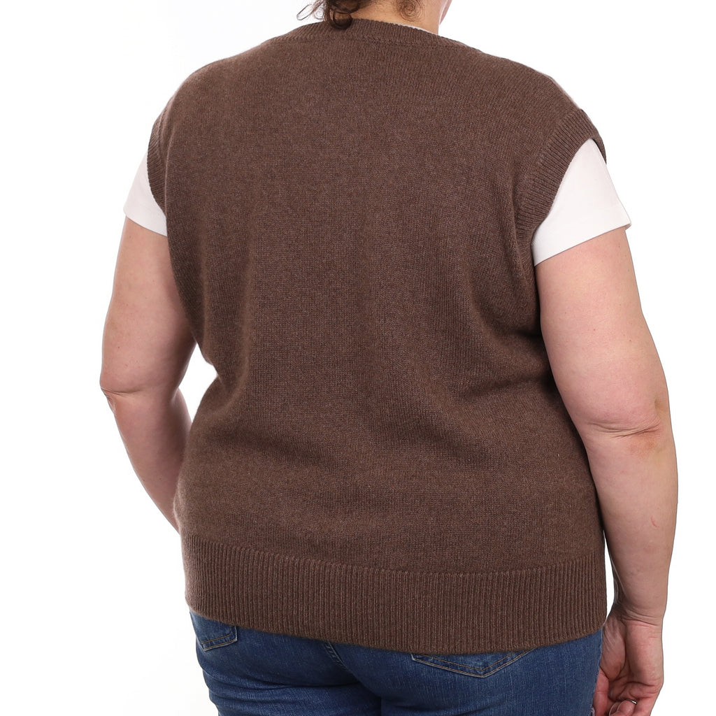 Brand New Mocha Luxury Cashmere Crew Neck Waistcoat Extra Large UK 20-22
