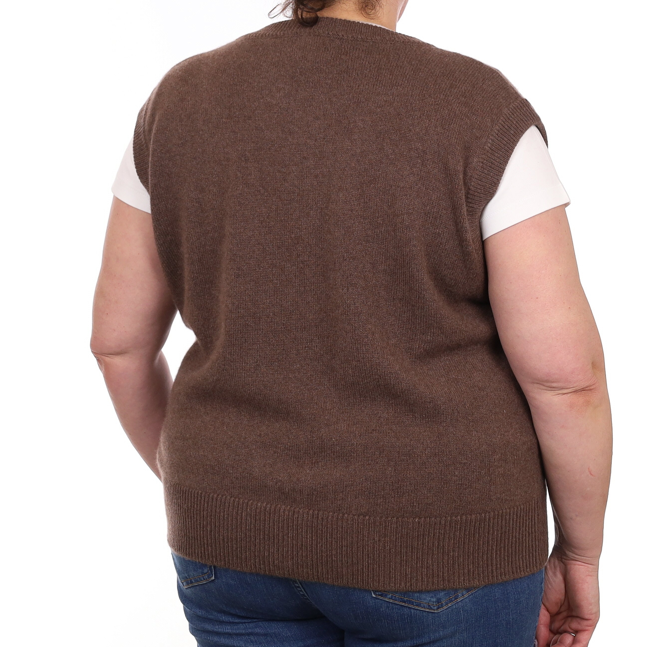 Brand New Mocha Luxury Cashmere Crew Neck Waistcoat Extra Large UK 20-22