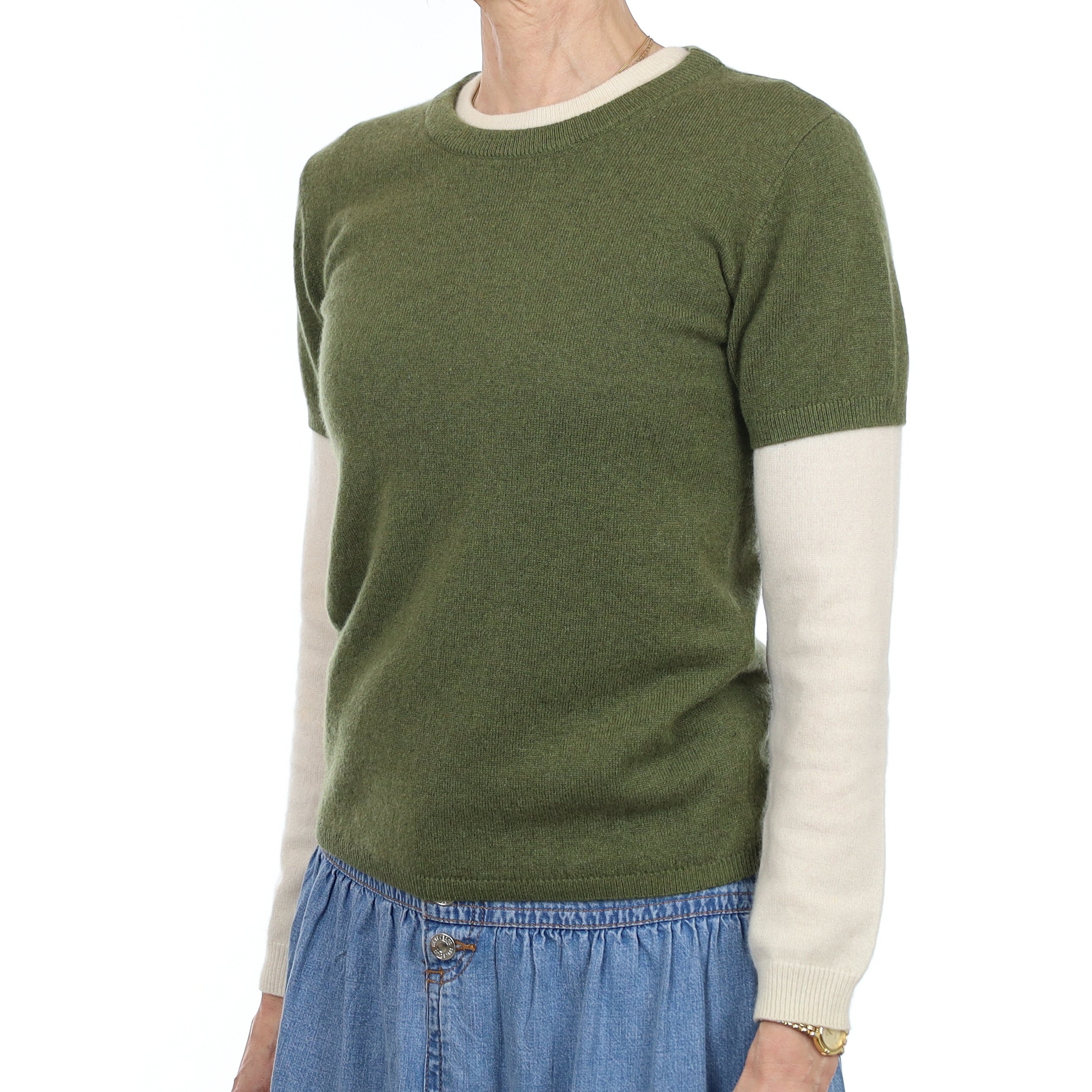 Brand New Olive Green Cashmere Crew Neck T-Shirt Extra Small UK 6-8