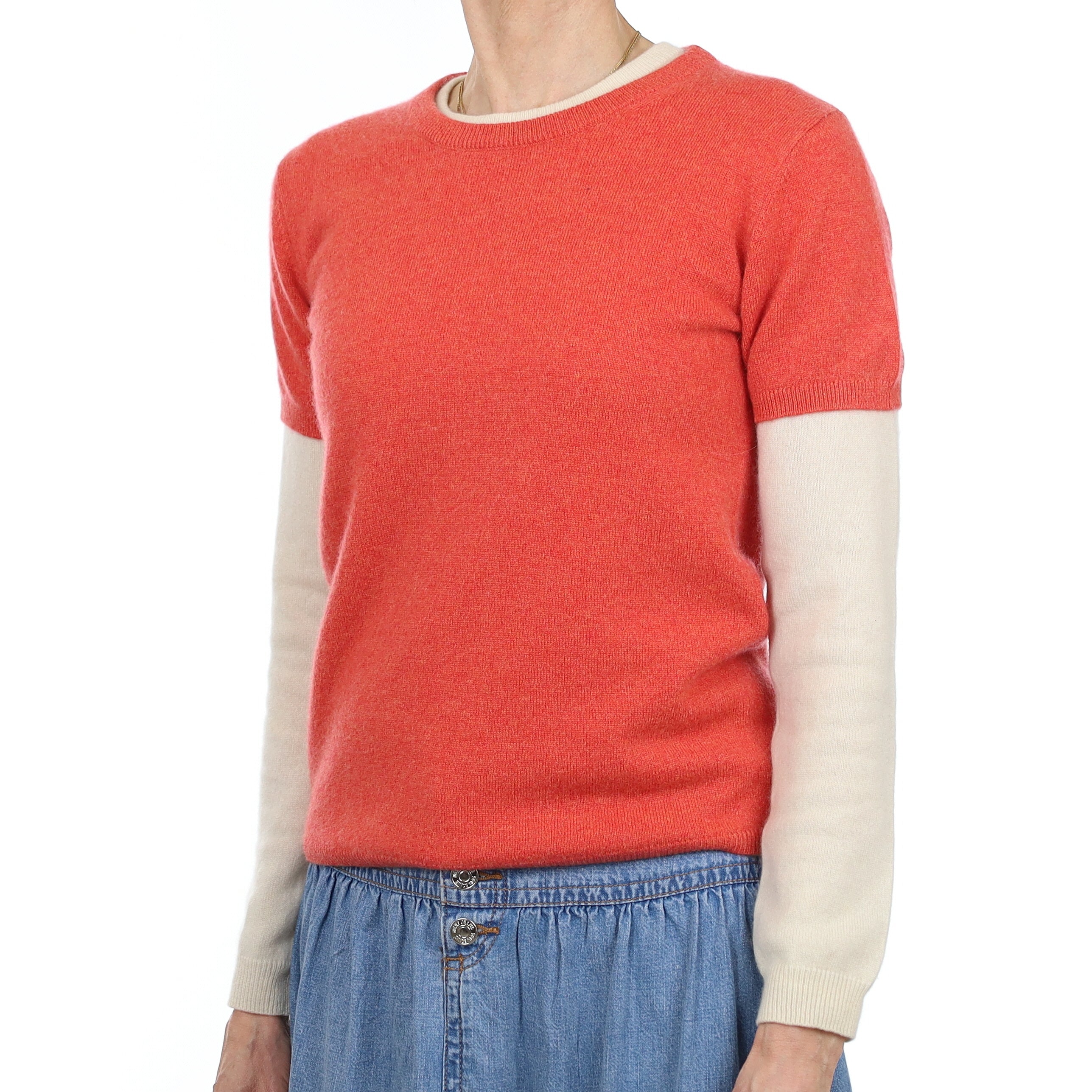 Brand New Watermelon Orange Cashmere Crew Neck T-Shirt Extra Small UK 6-8