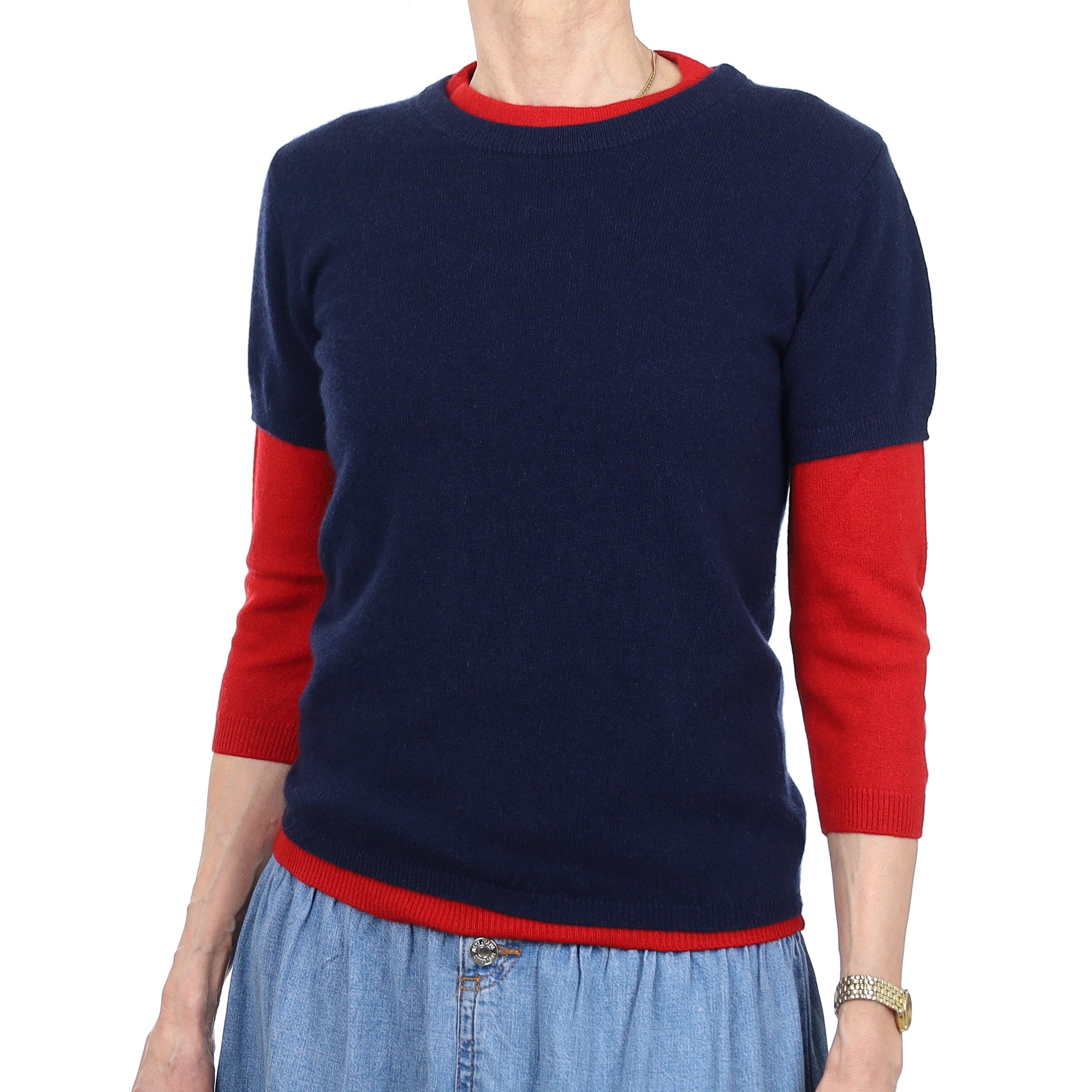 Brand New Navy Cashmere Crew Neck T-Shirt Extra Small UK 6-8