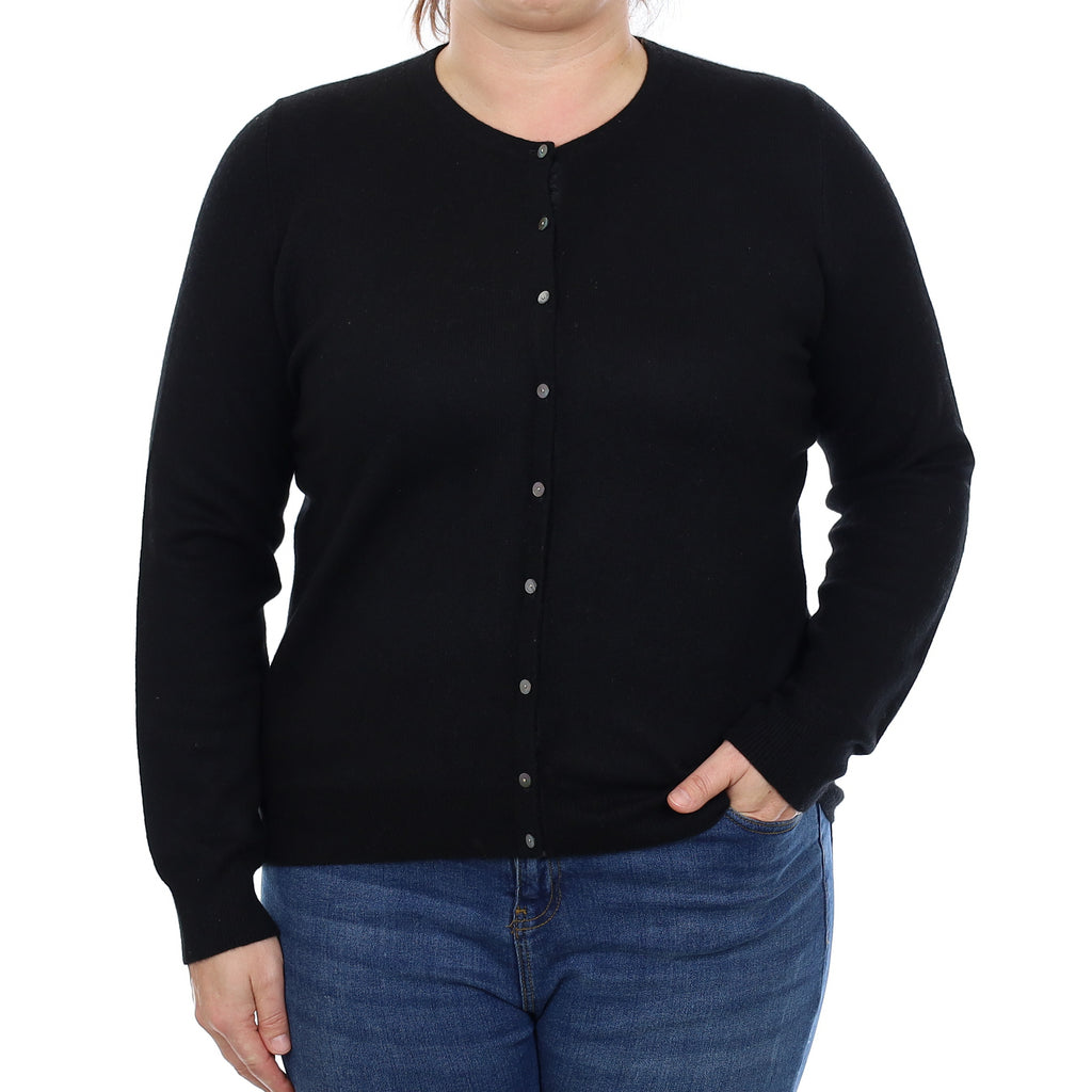 Black Cashmere Crew Neck Cardigan Large