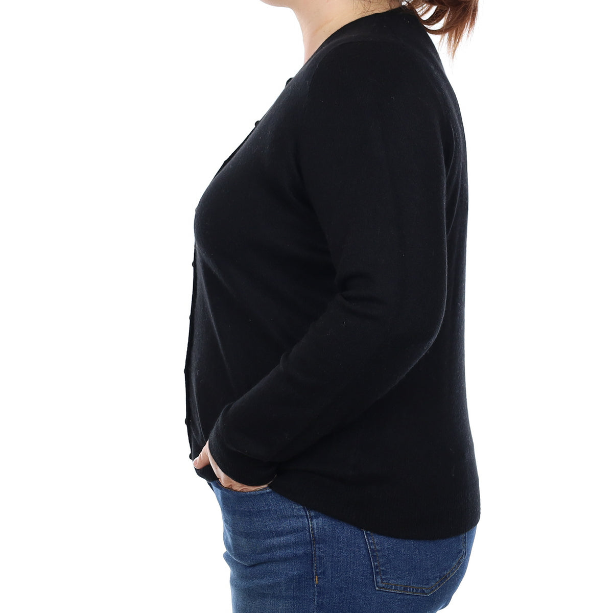 Black Cashmere Crew Neck Cardigan Large