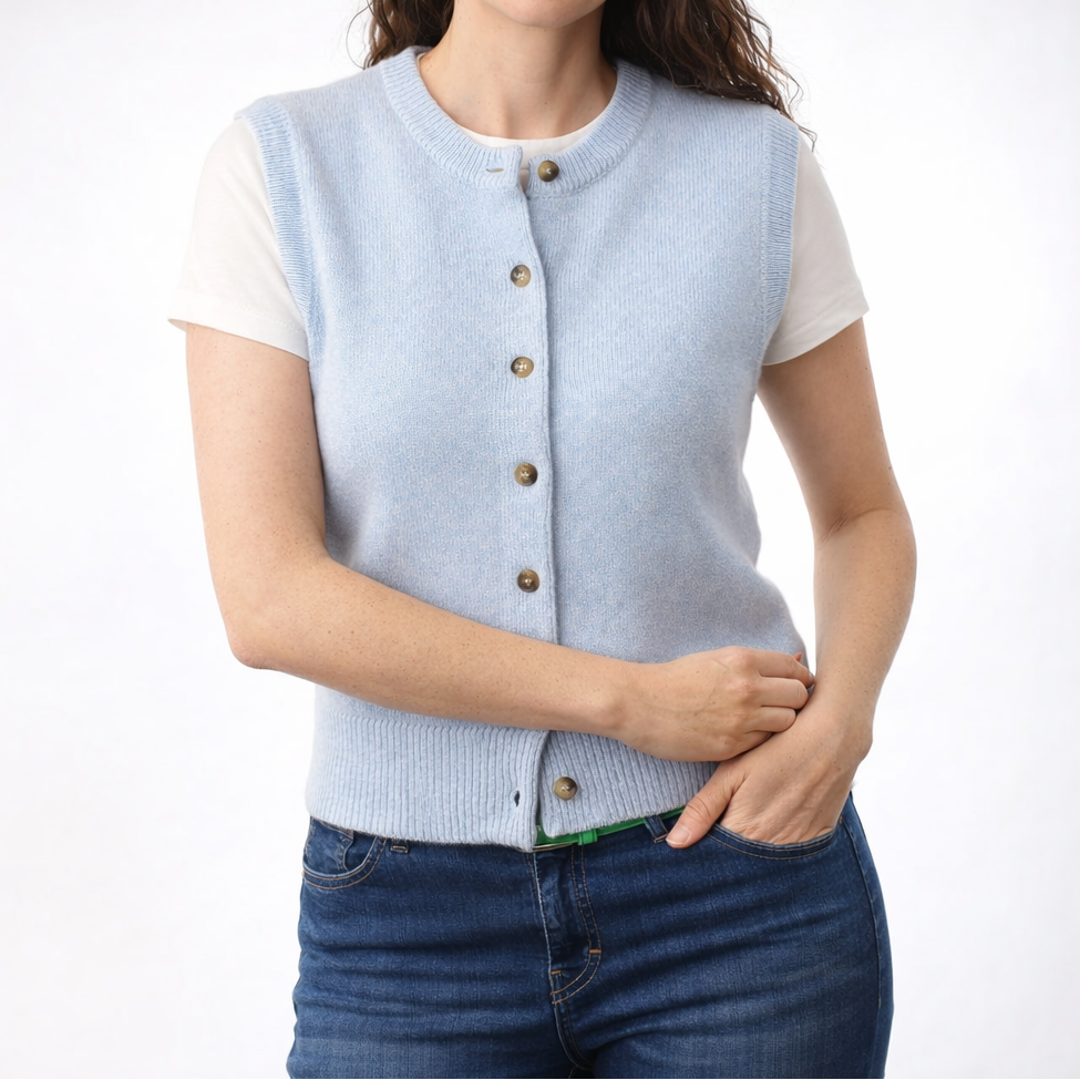 Brand New Baby Blue Luxury Cashmere Crew Neck Waistcoat Small UK 8-10