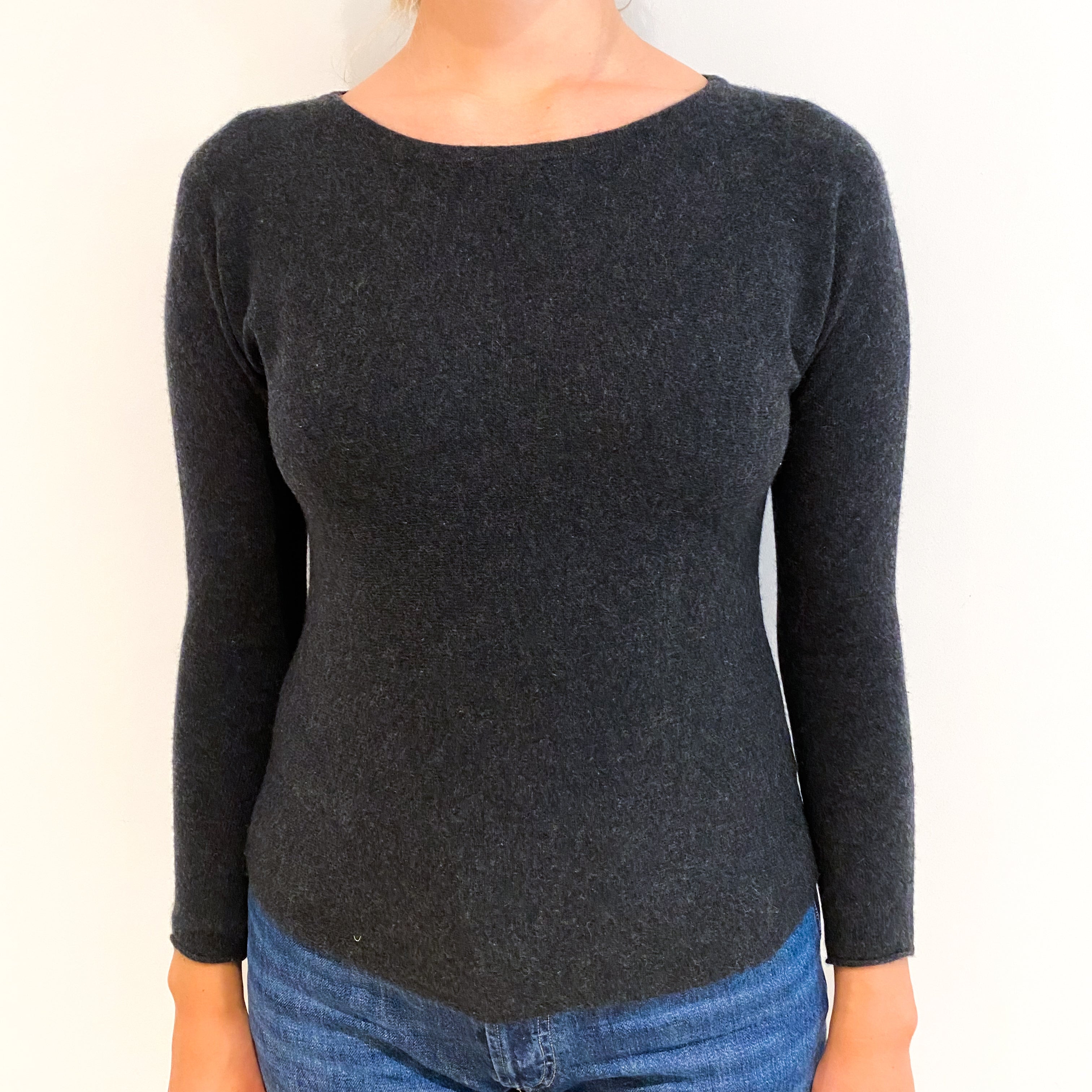 Charcoal Gray Cashmere Boat Neck Jumper Small