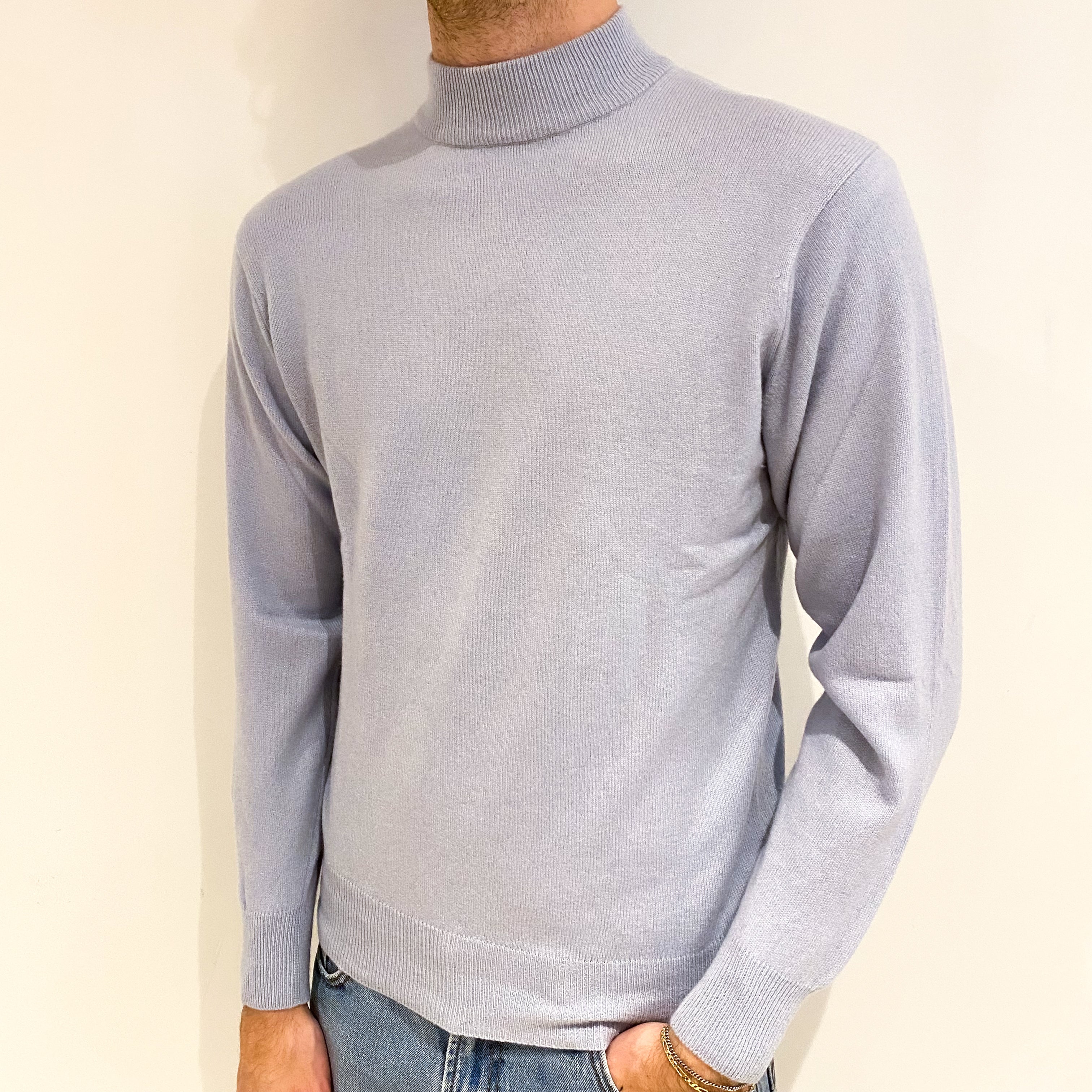 Men's Baby Blue Cashmere Turtle Neck Jumper Medium