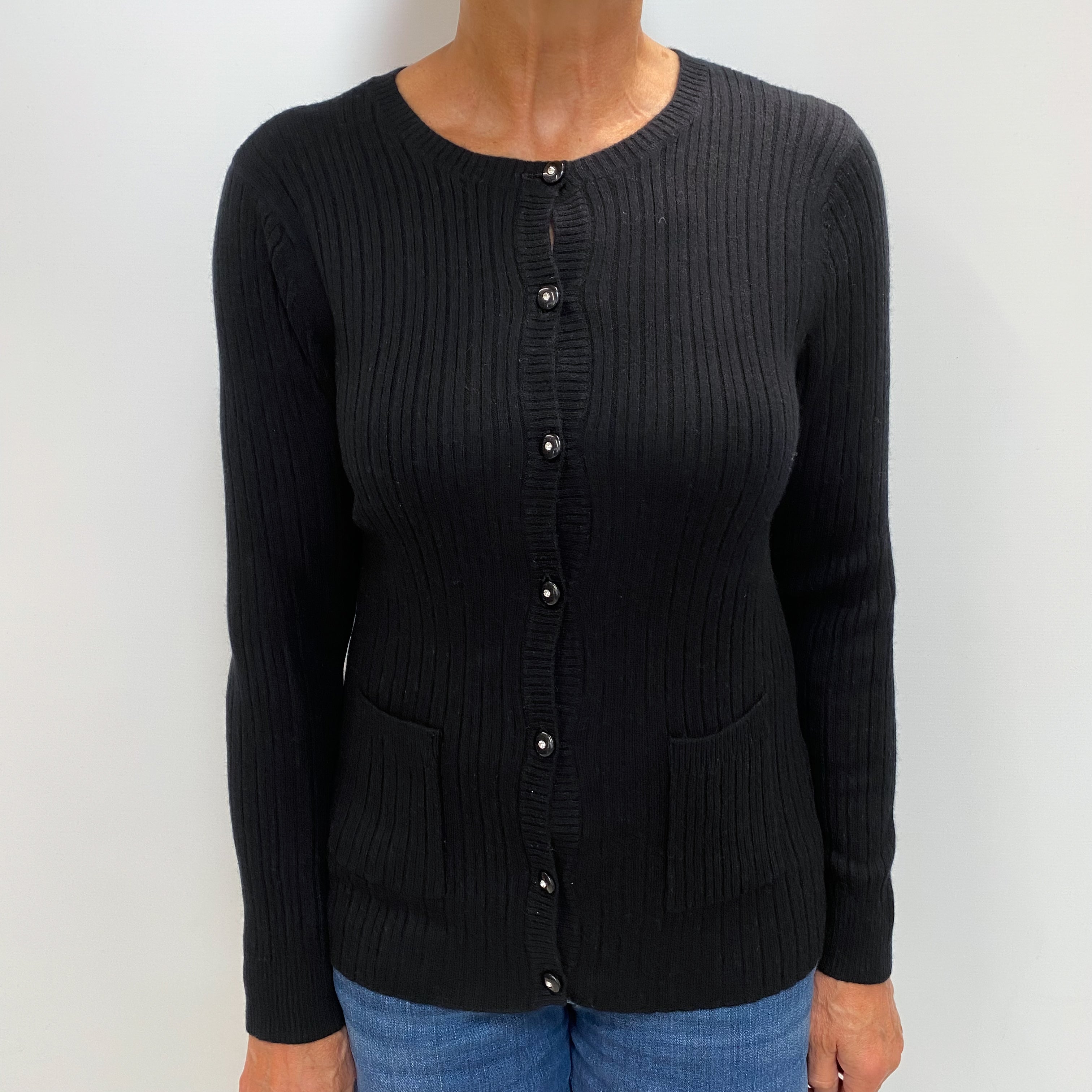Black Cashmere Crew Cardigan Medium
